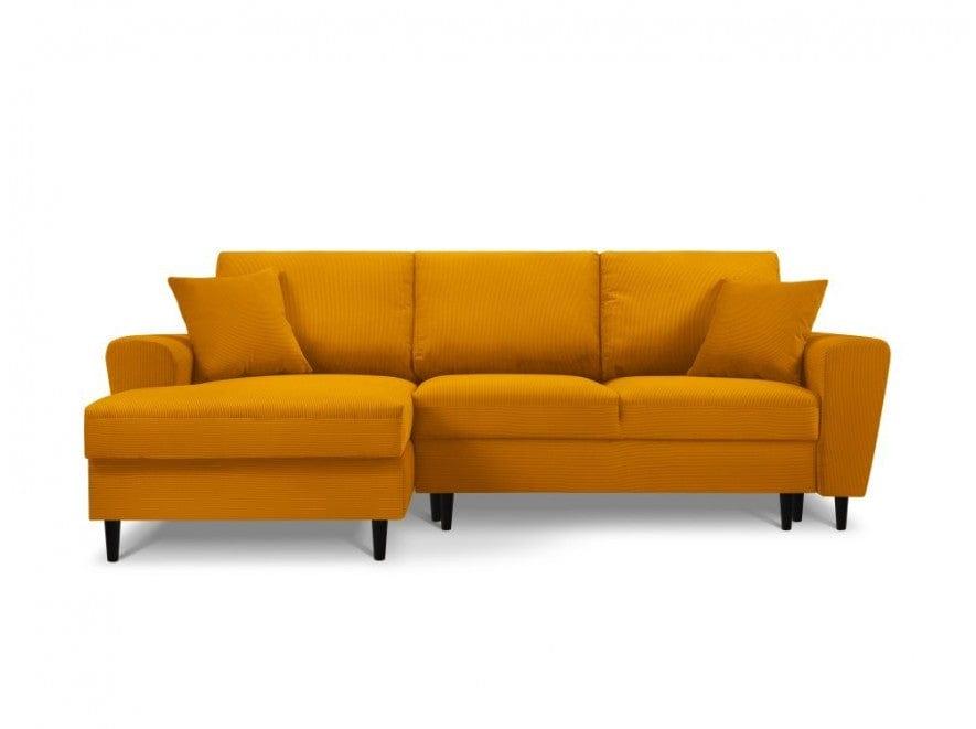 Left-hand corner sofa corduroy with sleeping function KYOTO yellow