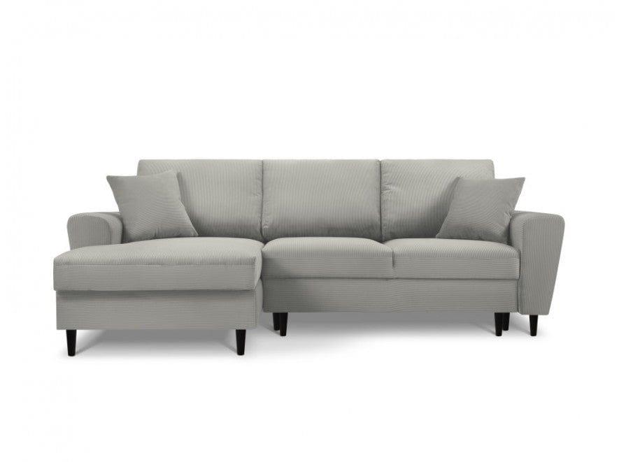 Left-hand corner sofa corduroy with sleeping function KYOTO light grey