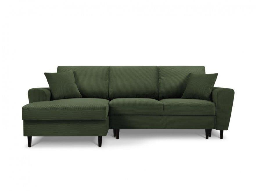Left-hand corner sofa corduroy with sleeping function KYOTO dark green