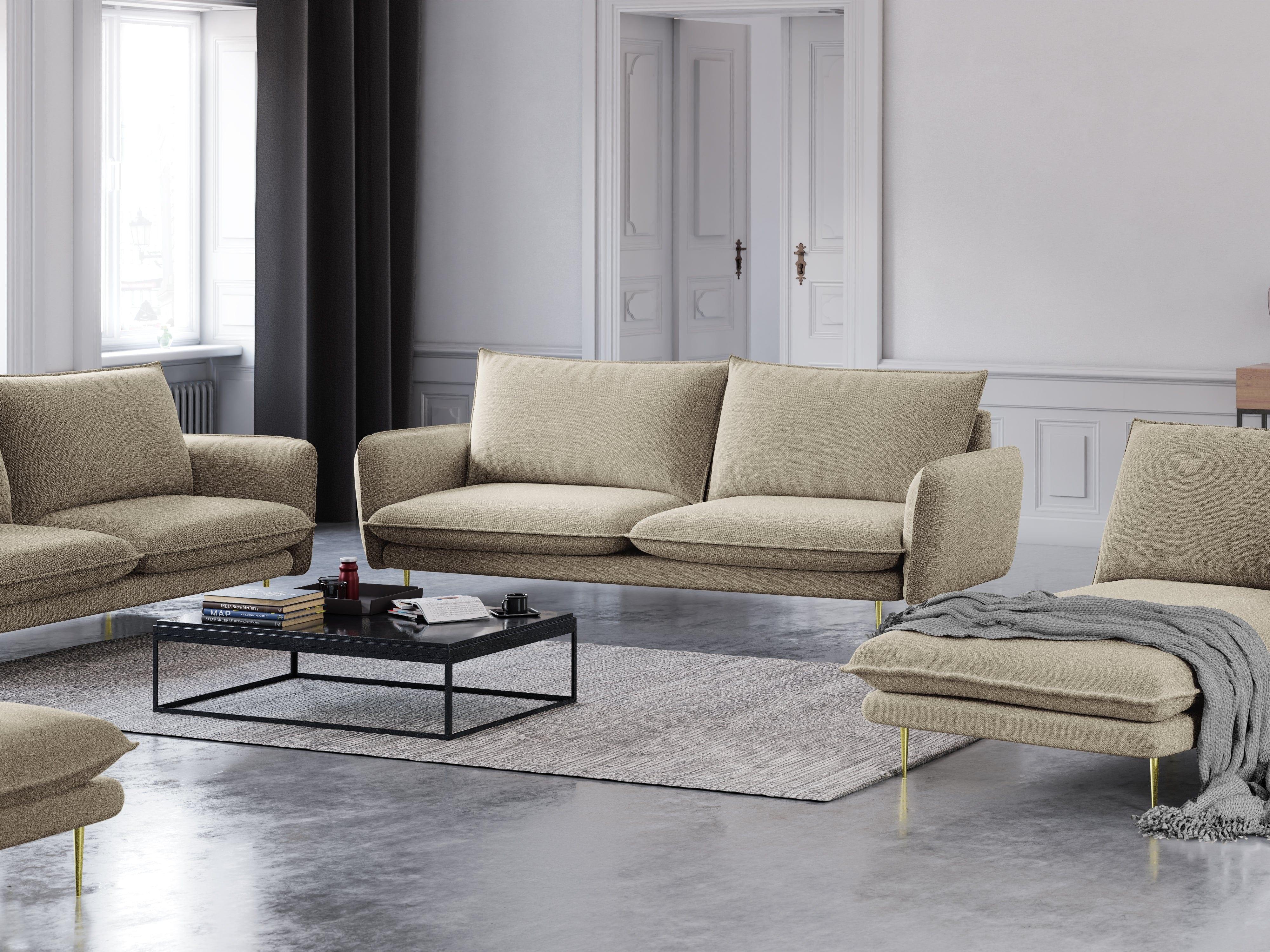 3-seater sofa VIENNA beige with gold base - Eye on Design