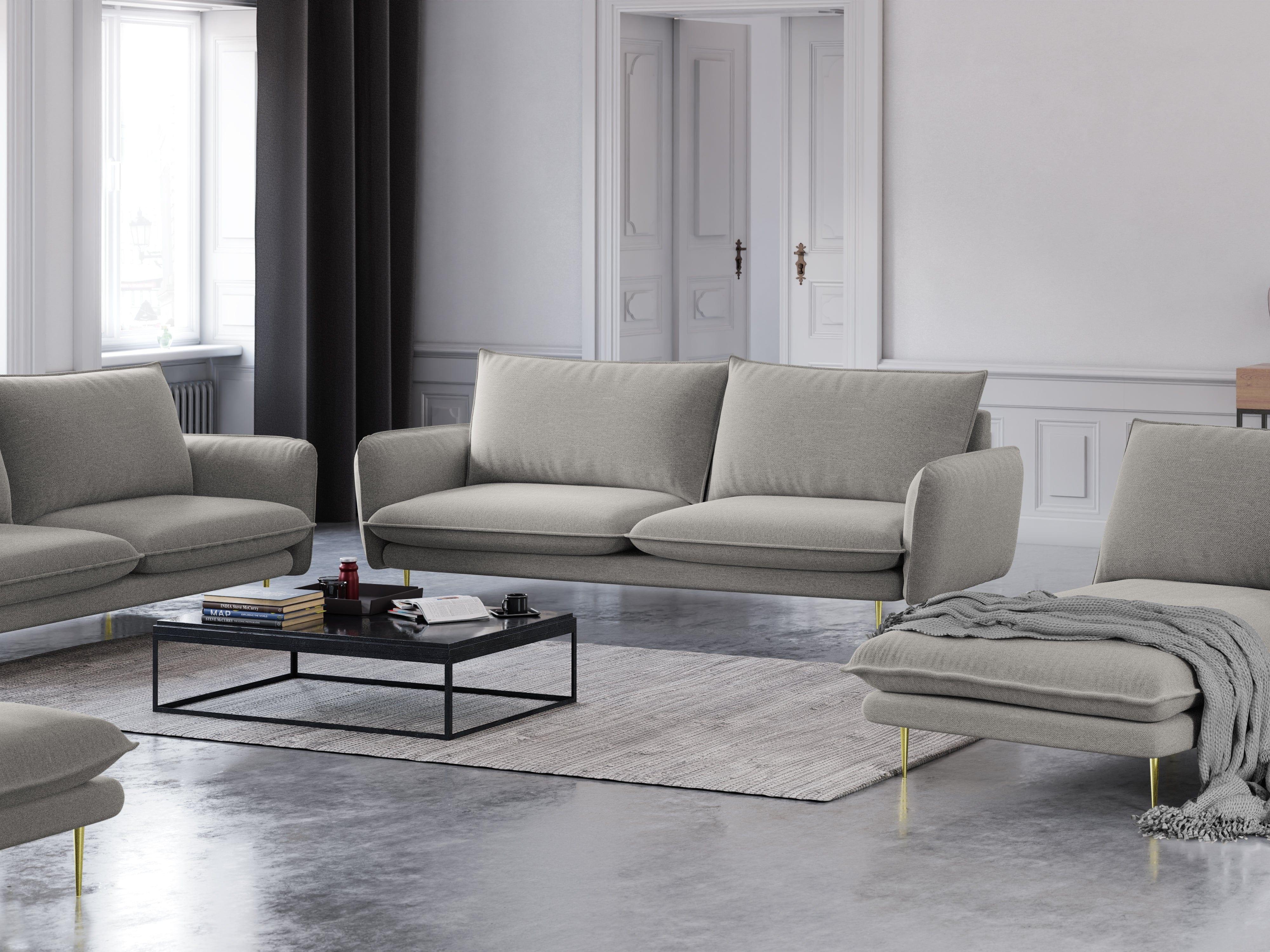 3-seater sofa VIENNA light grey with gold base - Eye on Design