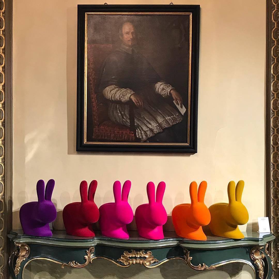 The Rabbit Children's Chair is the latest creation of Stefano Giovannoni, who created a whole range of items from the same line. The idea for this shape of the chair came from the combination of the silhouette of the rabbit with the silhouette of the chair, where the rabbit ears become the back of the chair.