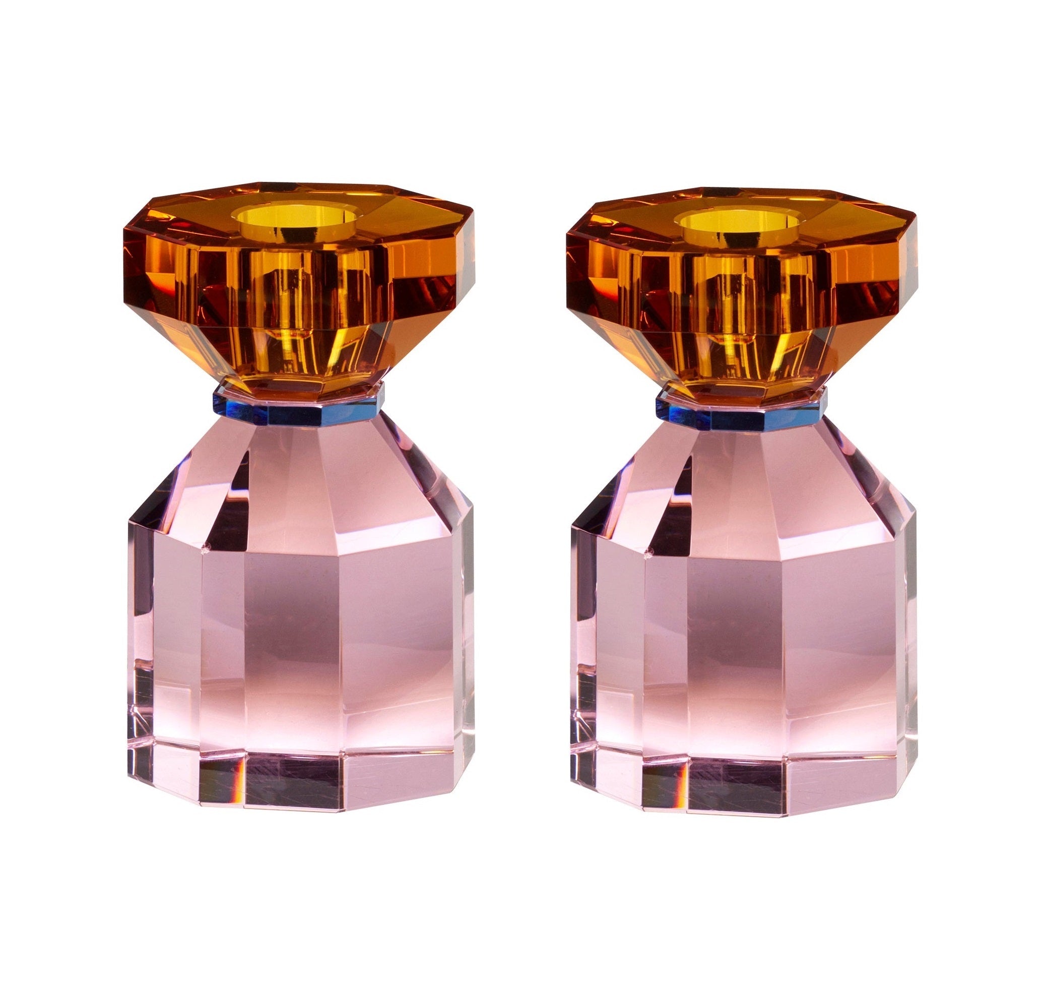GEM candle holder set in amber with pink base, Hübsch, Eye on Design