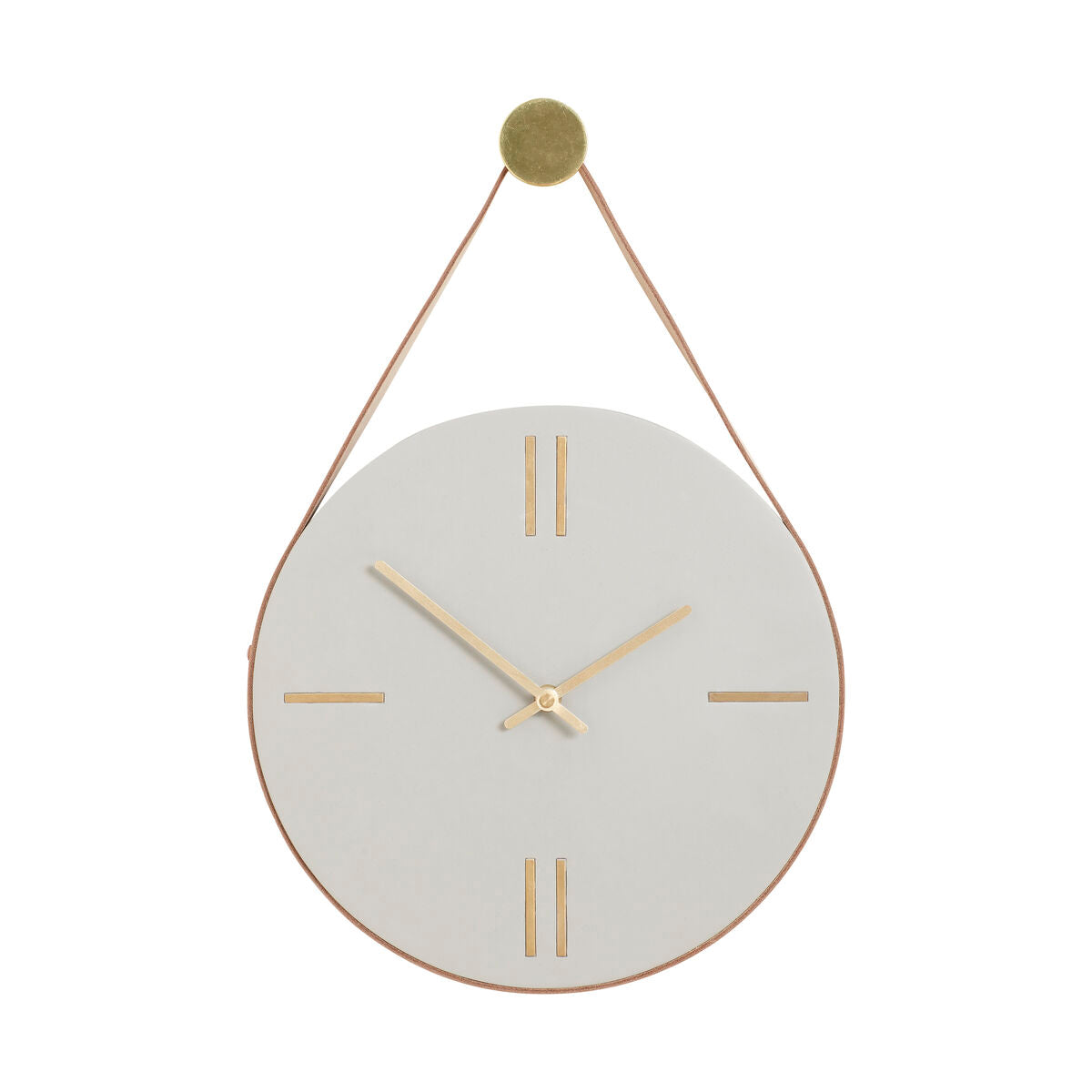 Drop is a unique clock that will perfectly fit into the interior in a modern, Scandinavian and eclectic style. It owes its minimalist appearance to a concrete shield on which there is no dial. Finishing brass tips emphasizes its elegant and timeless character. Attaching the leather strap allows convenient suspension in any home and commercial space.