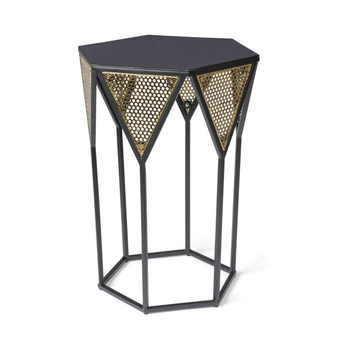 Thanks to the elegant hexagonal shape and shiny enamel, the latest Bold Monkey table gives every space a polished accent. From the kingdom of ancient Egypt to the flourishing of discos in the 70s, black and gold have been determinants of splendor since the dawn of history. Follow this tradition and bring home a piece of glamor today with the side table Hoked on You.