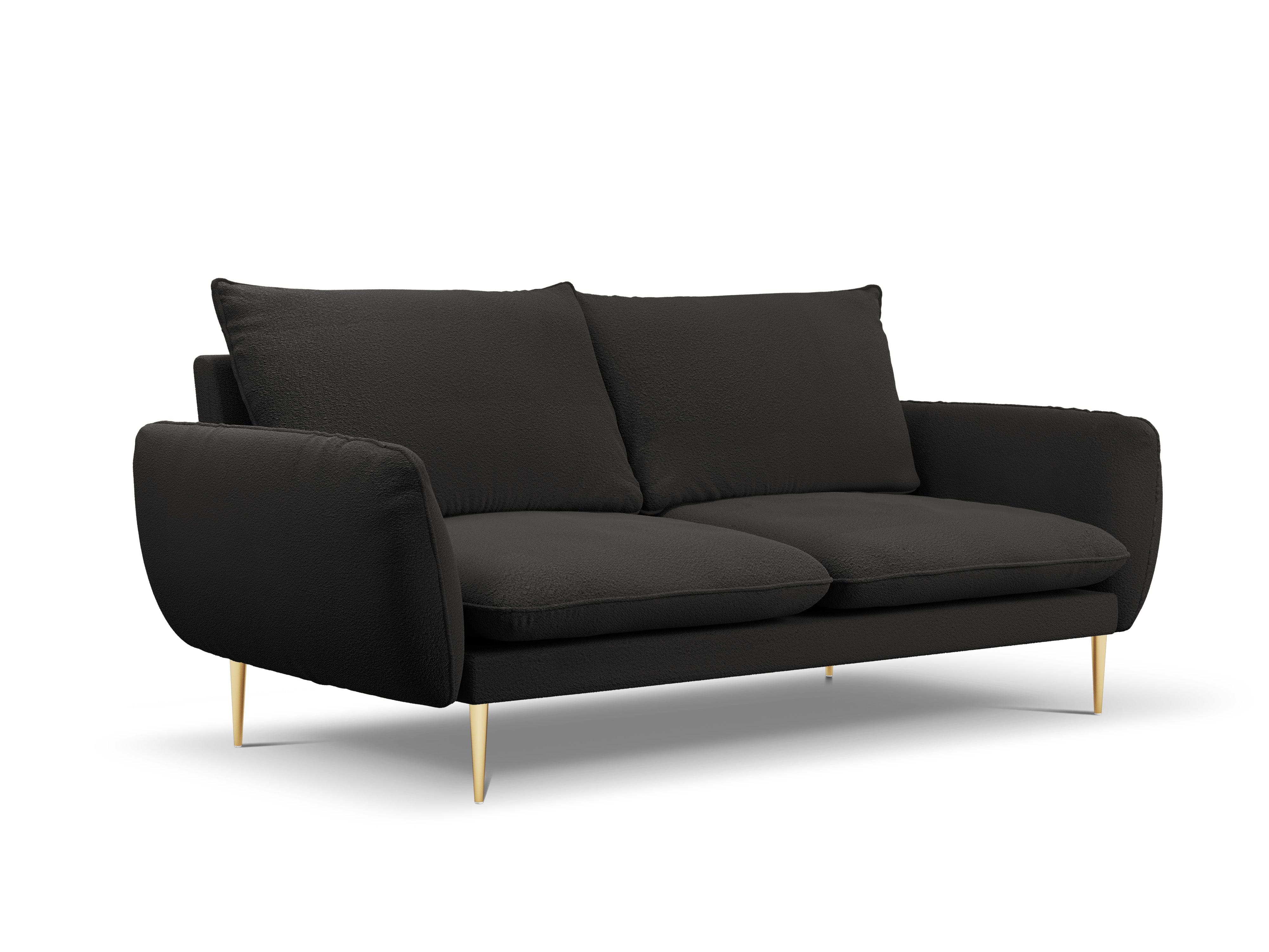 Sofa aus Bouclé-Stoff 3-Sitzer VIENNA schwarz mit goldenem Gestell