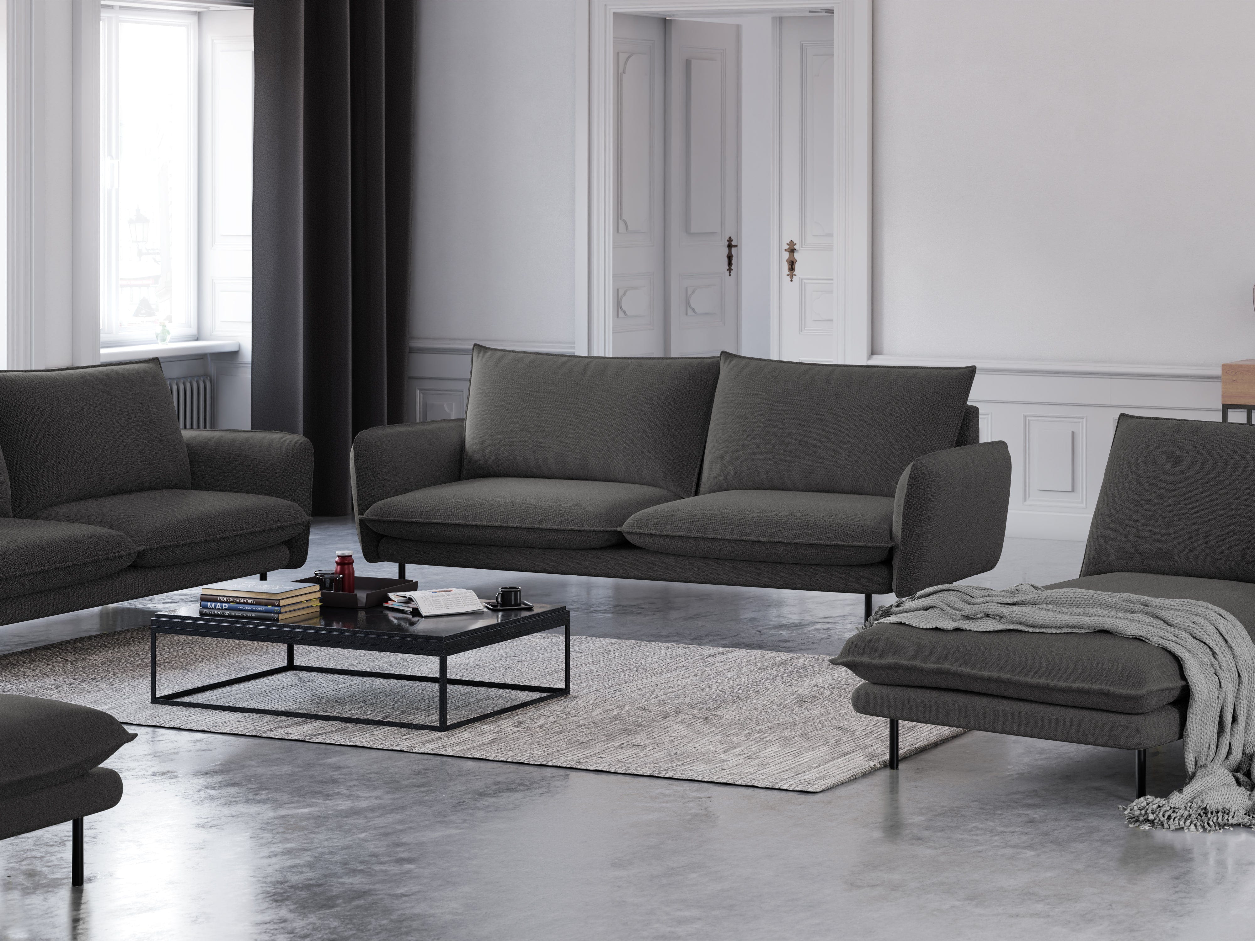 4-seater sofa VIENNA dark grey with black base