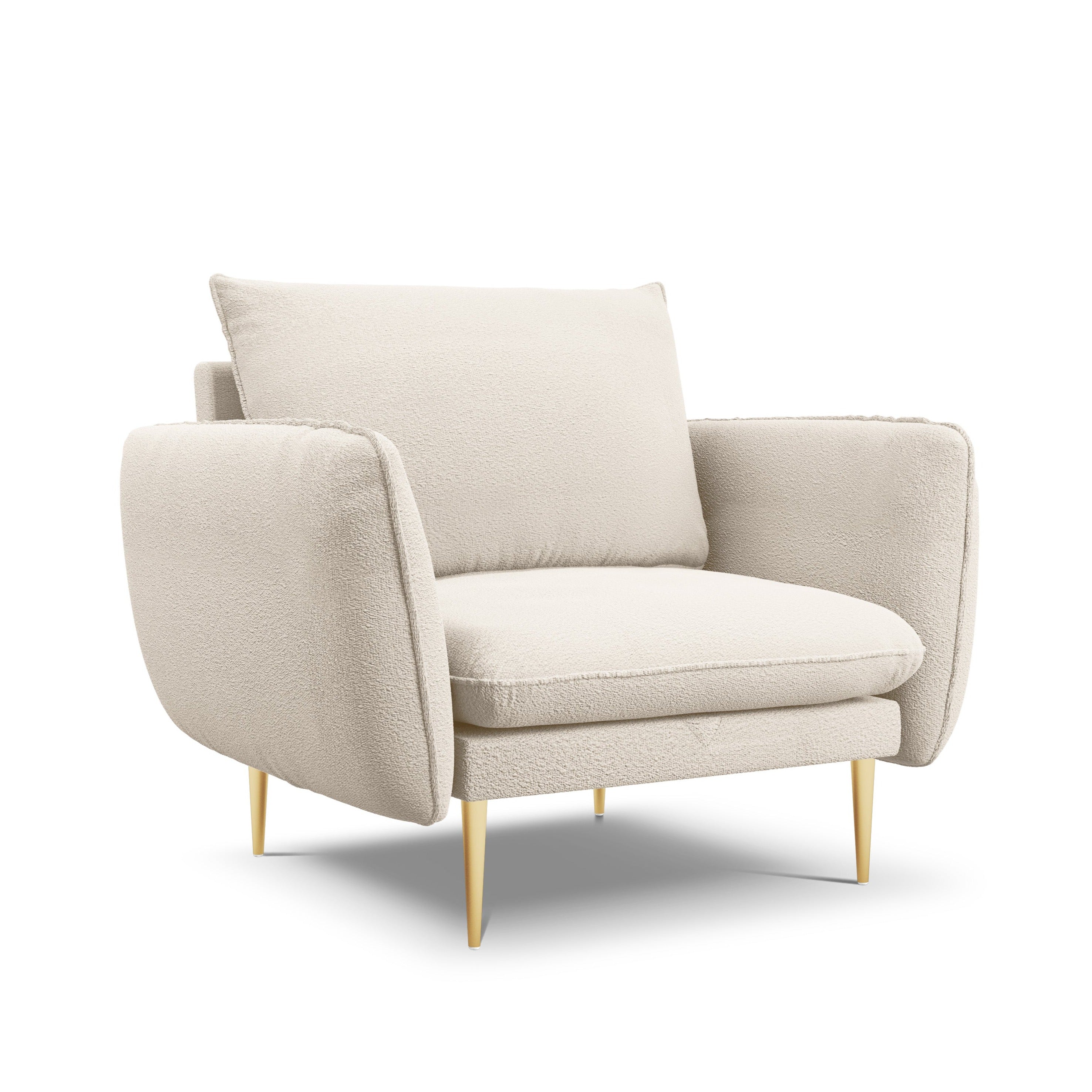 Armchair in boucle fabric VIENNA beige with gold base