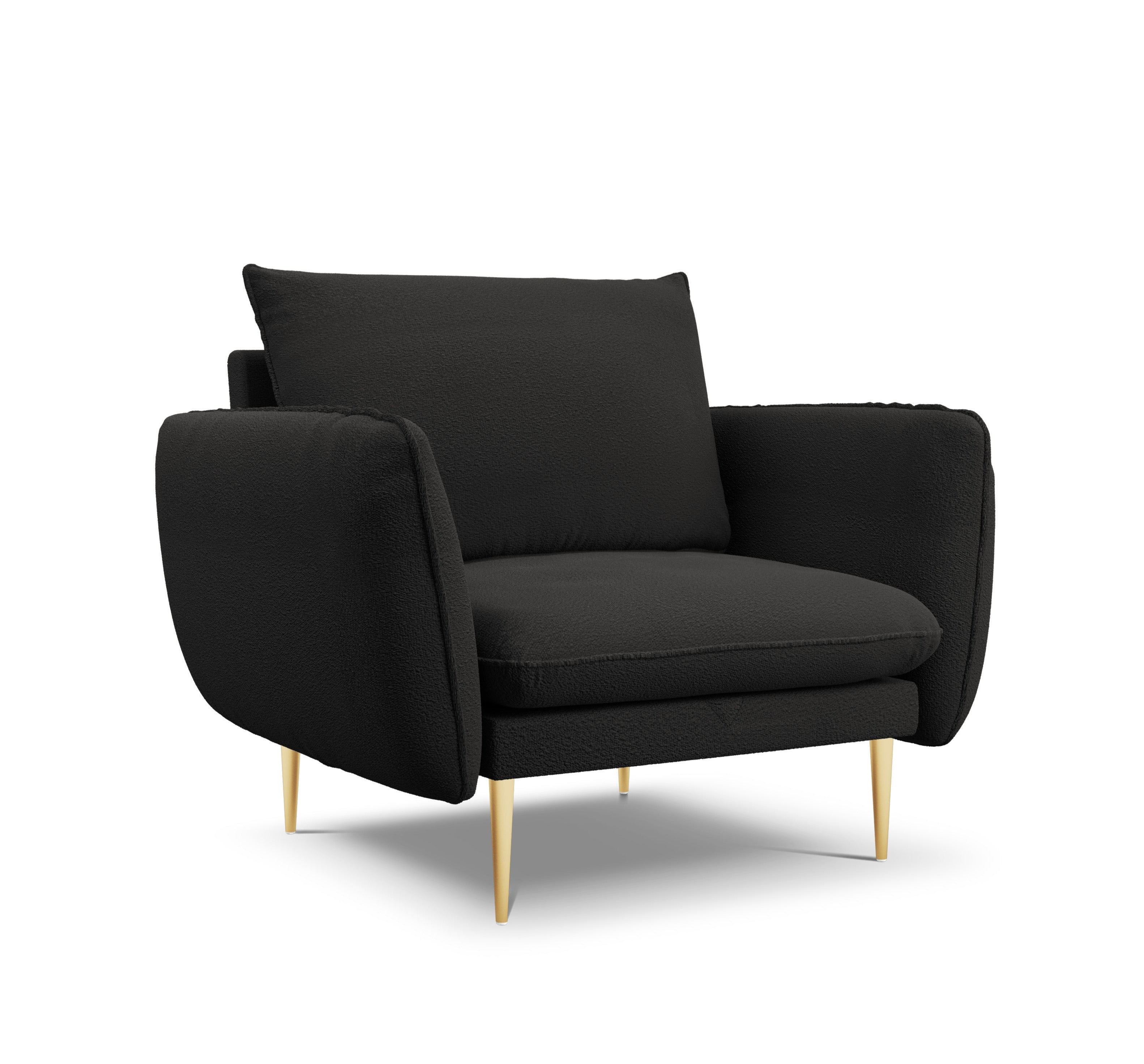Armchair in boucle fabric VIENNA black with gold base