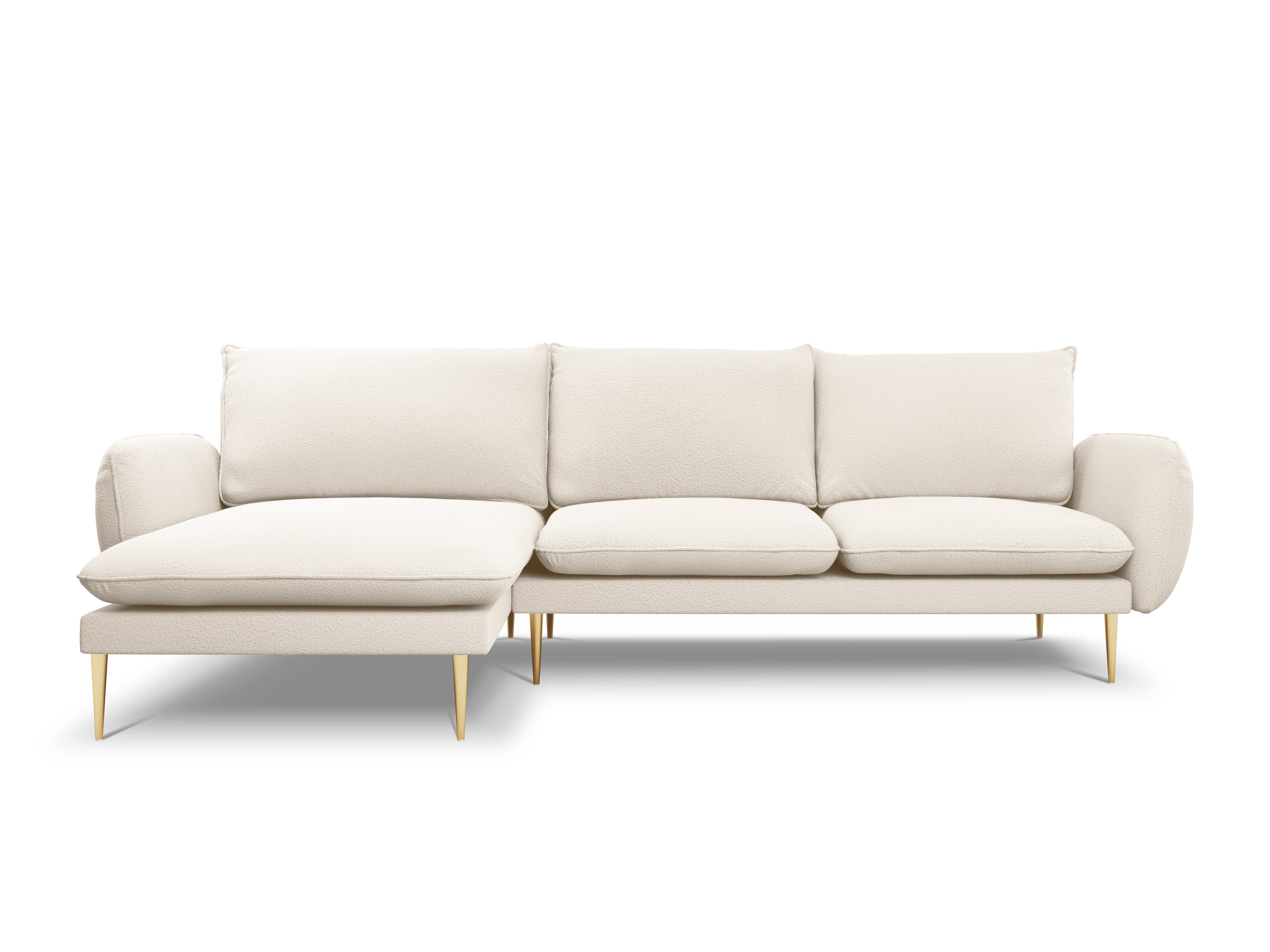 Corner sofa in boucle fabric left side VIENNA beige with gold base