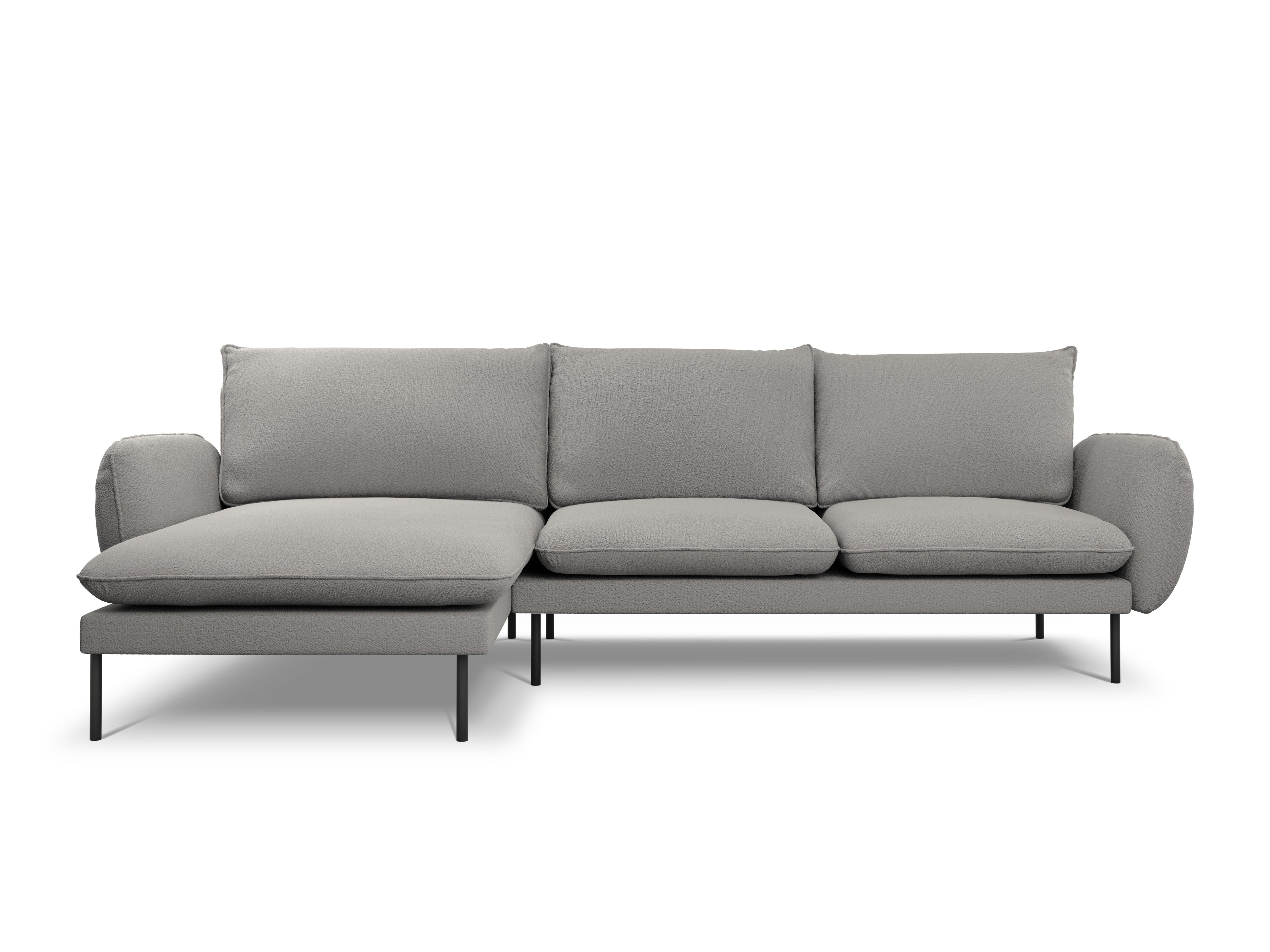 Corner sofa in boucle fabric left side VIENNA grey with black base