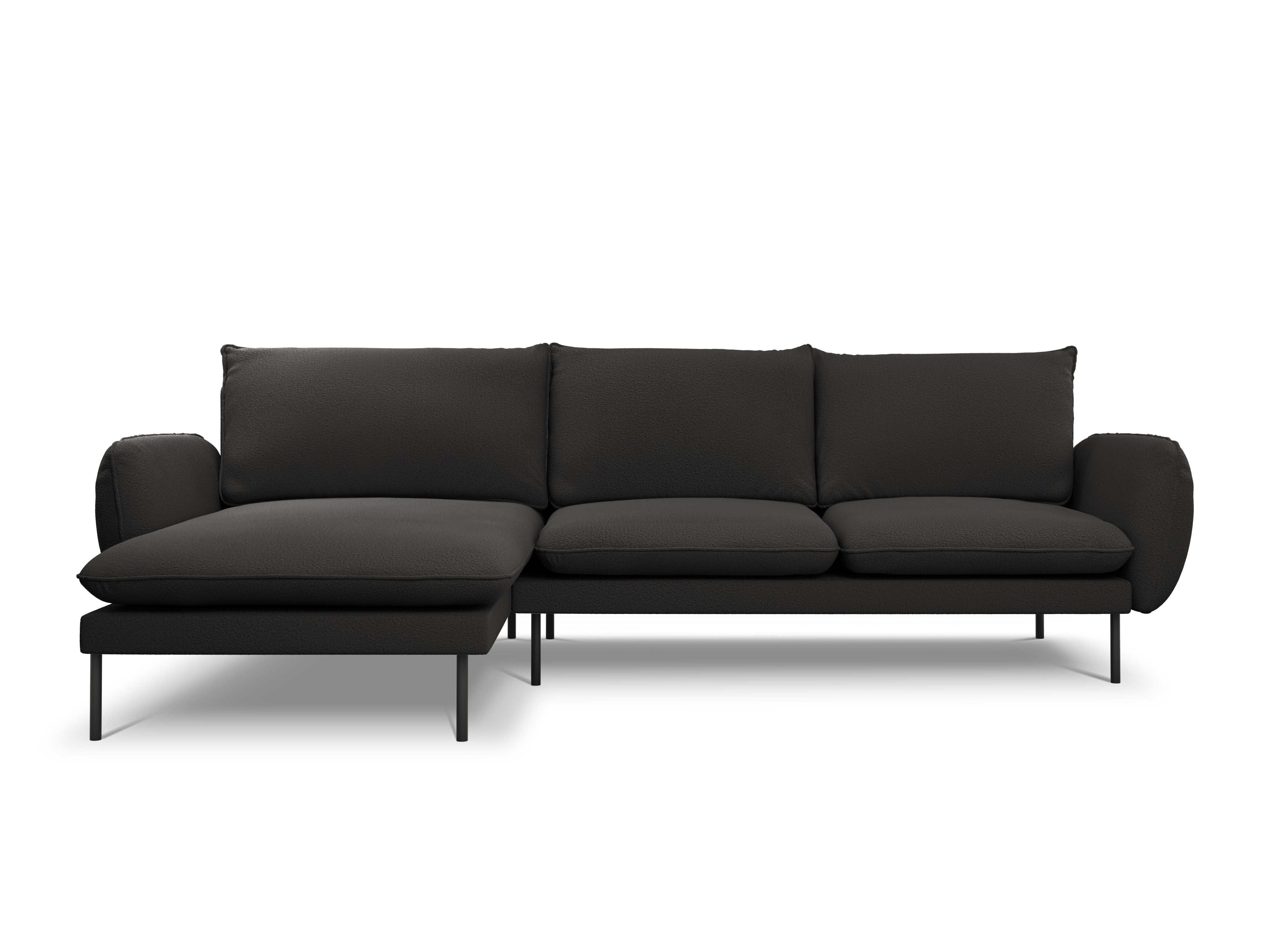 Corner sofa in boucle fabric left side VIENNA black with black base