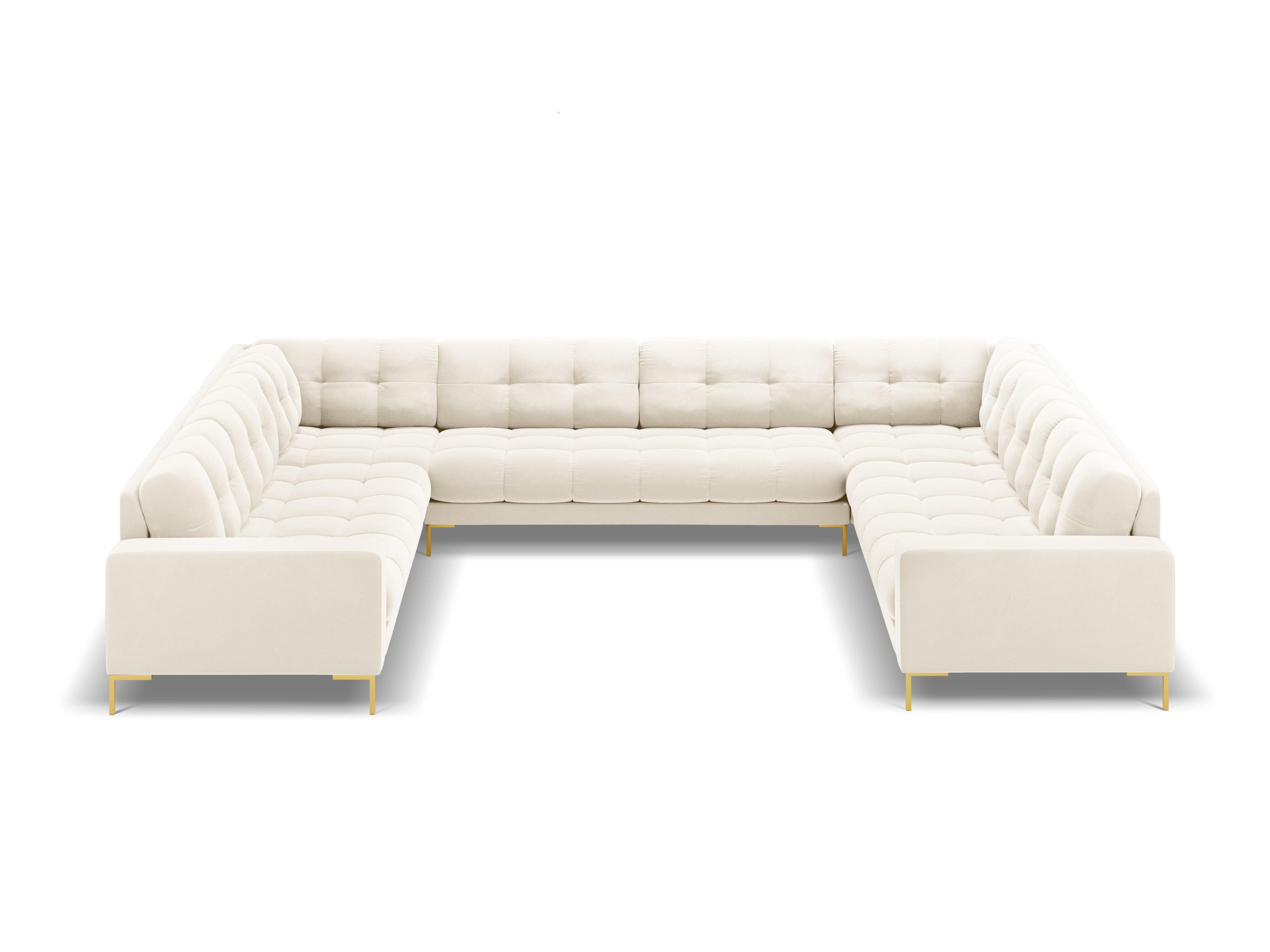 Panoramic velvet sofa 9-seater BALI light beige with gold base