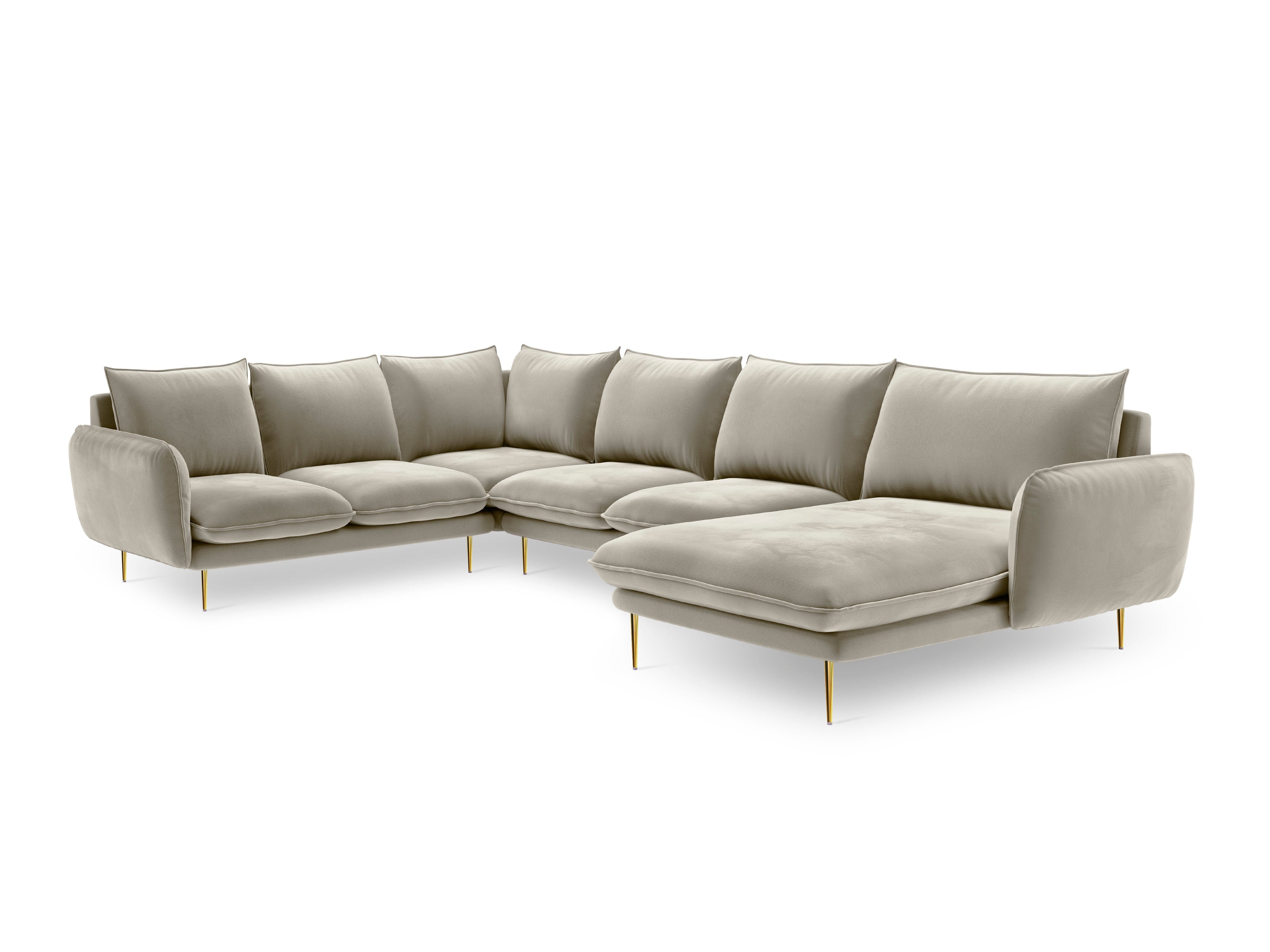 Left side velvet panoramic corner sofa VIENNA beige with black base