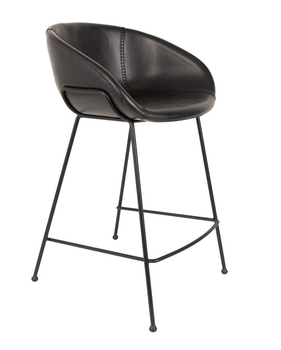 Bar stool low FESTON eco leather black
