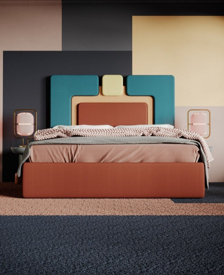 Upholstered bed PLUM 6 marine with maroon, Happy Barok, Eye on Design
