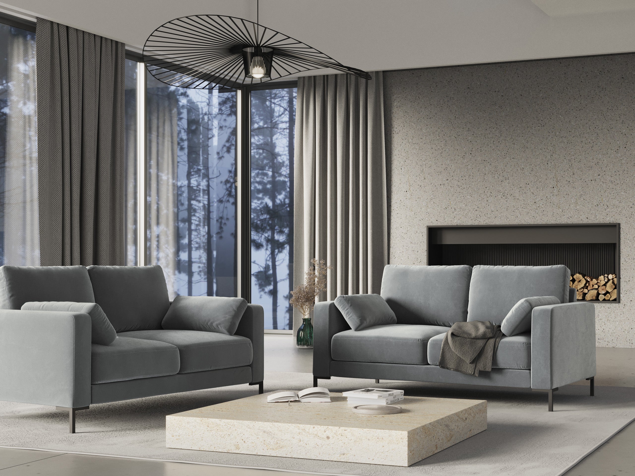 Velvet 2-seater sofa JADE grey