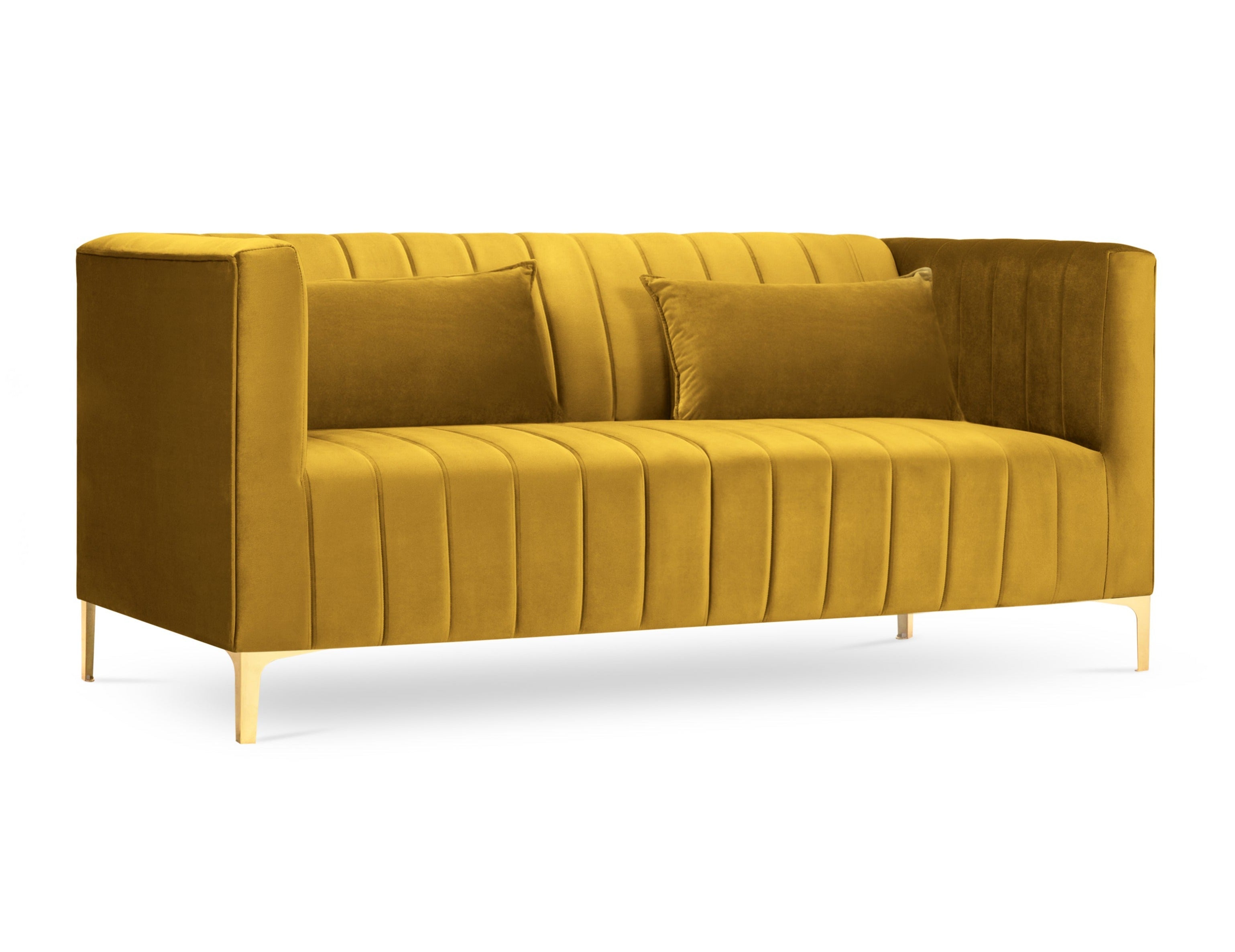 yellow velvet 2-person sofa