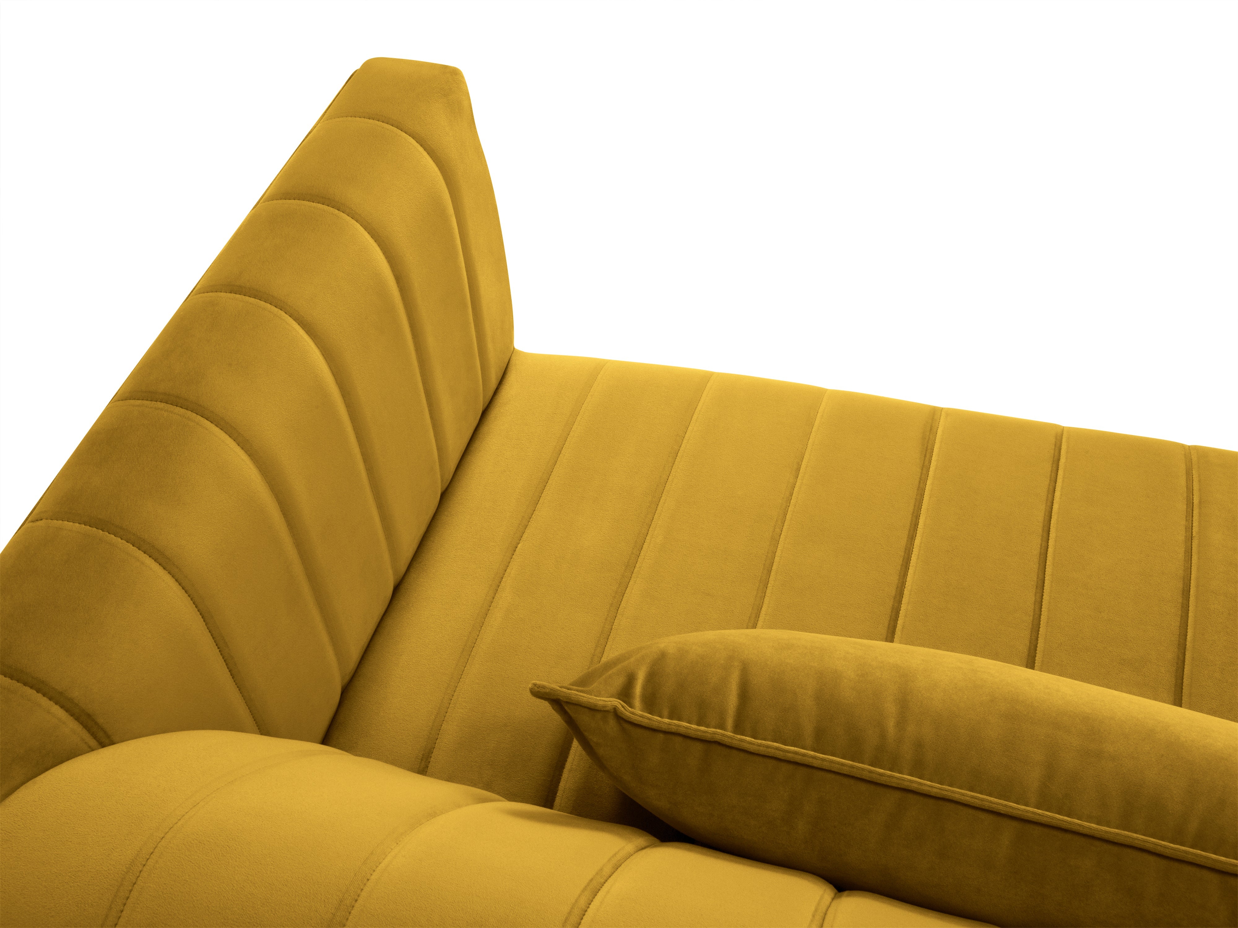 Yellow velvet sofa with armrests