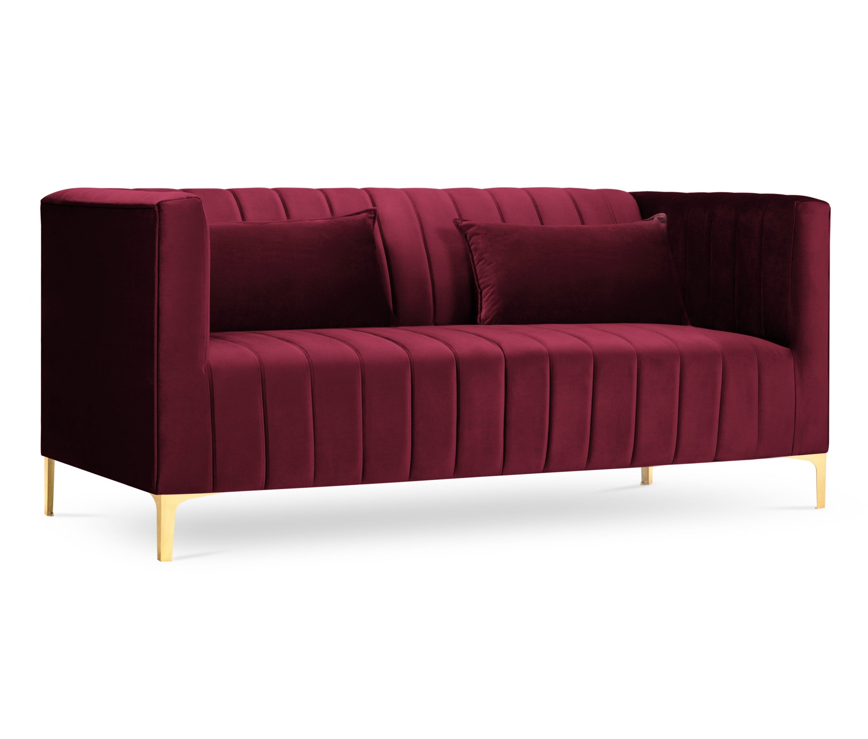 dark red sofa with a golden finish