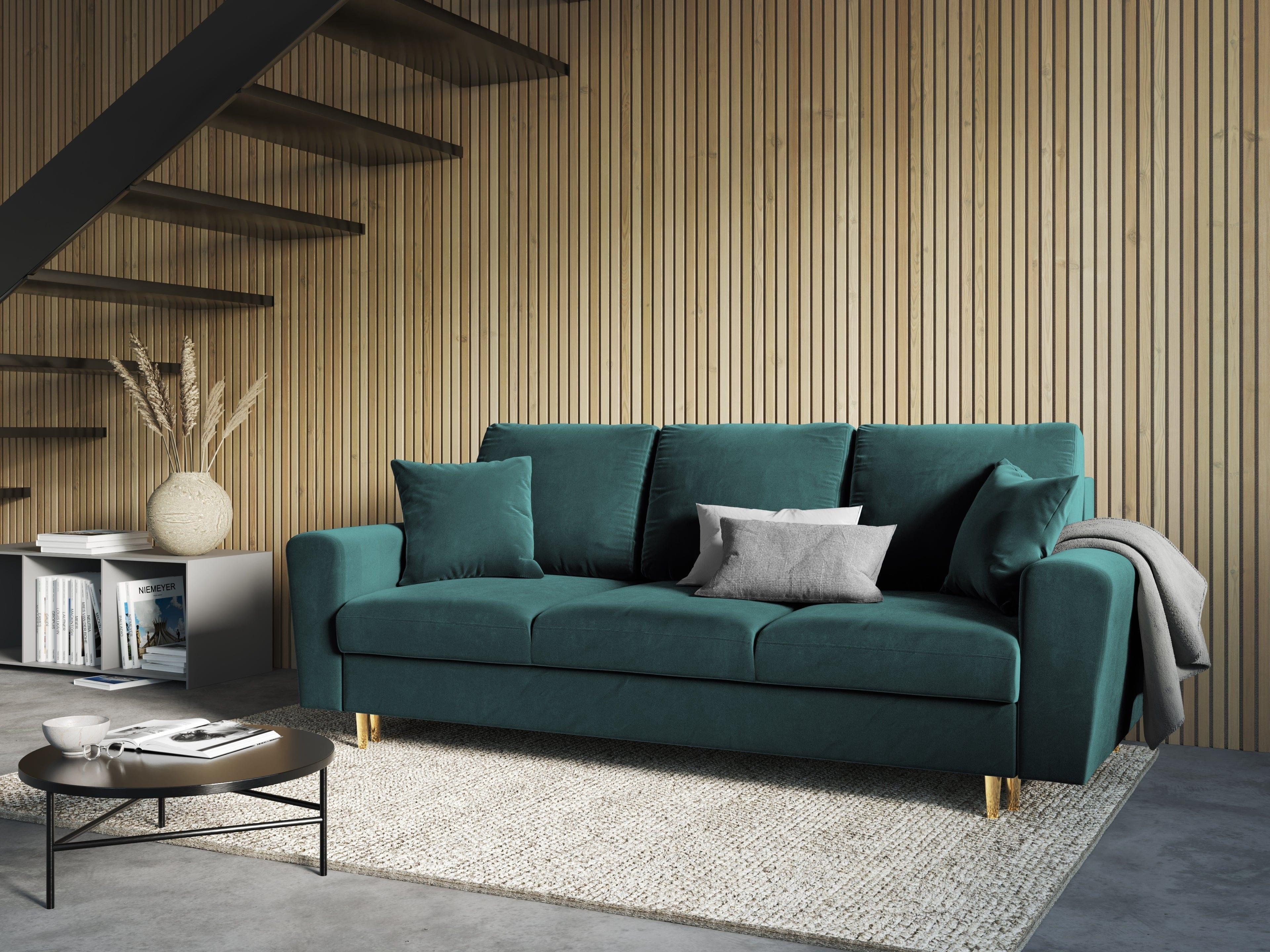 Sofa with sleeping function KYOTO petrol with golden base