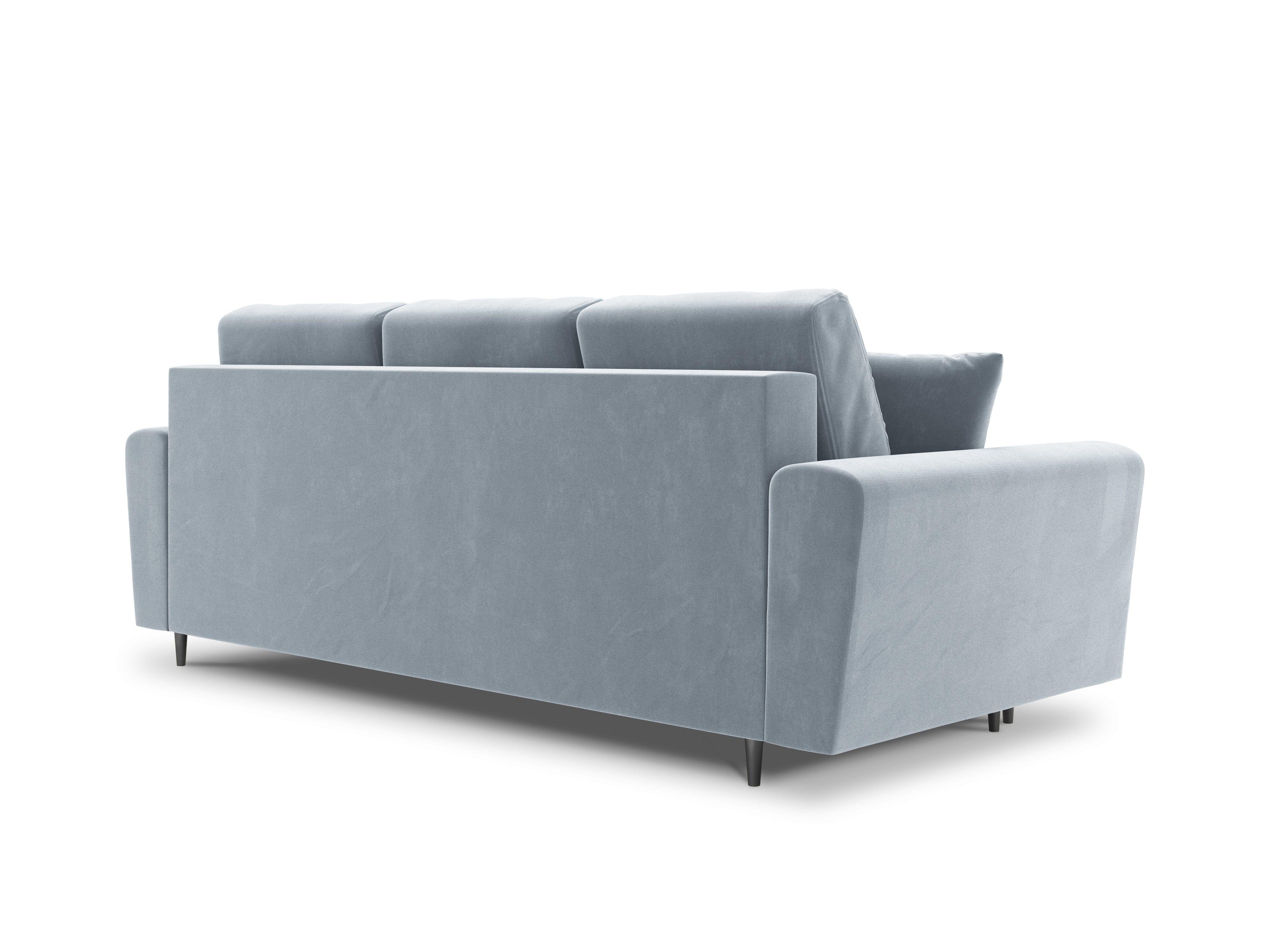 light blue sofa with a black base