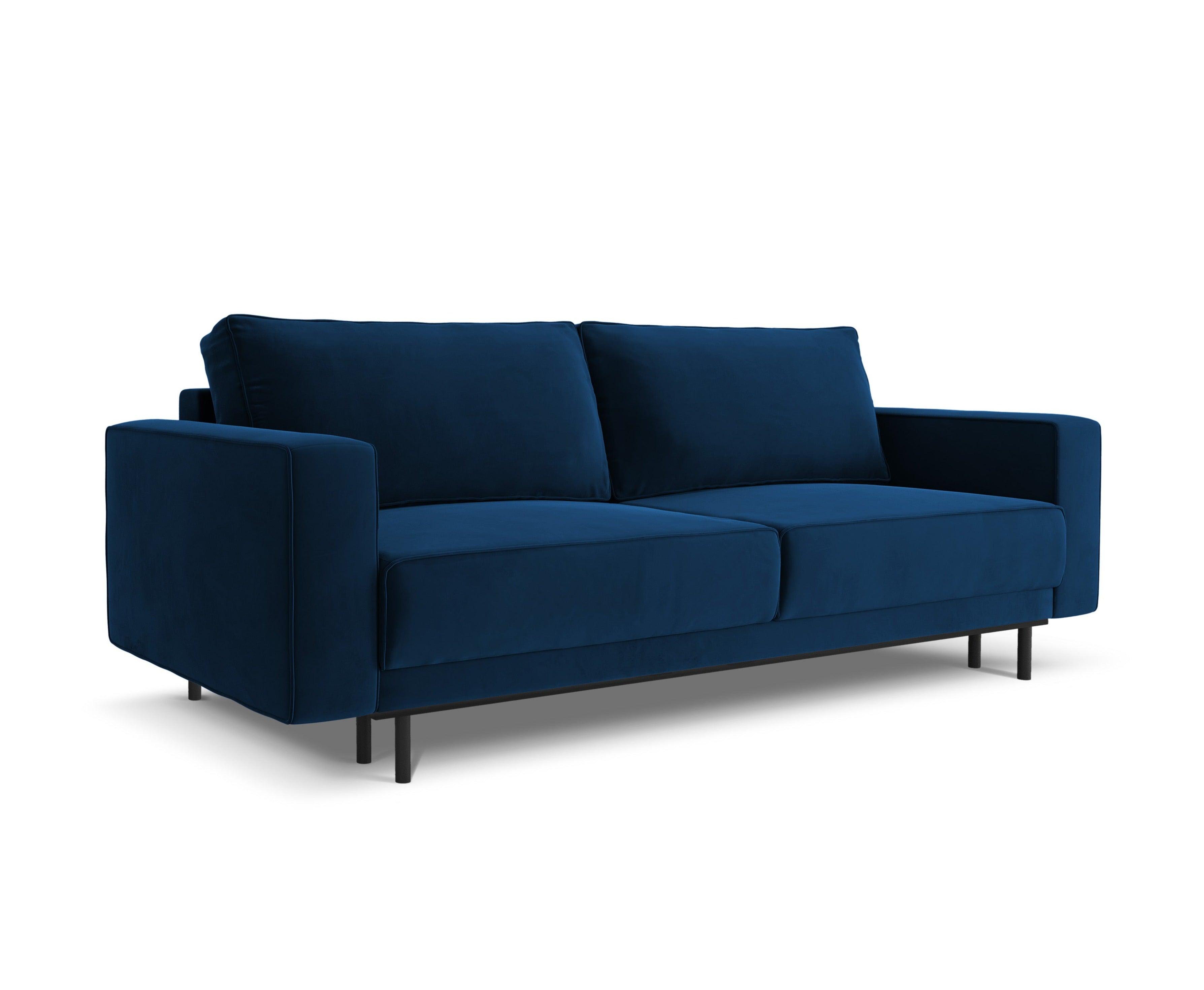 Sofa aksamitna z funkcją spania CARO granat królewski Micadoni    Eye on Design