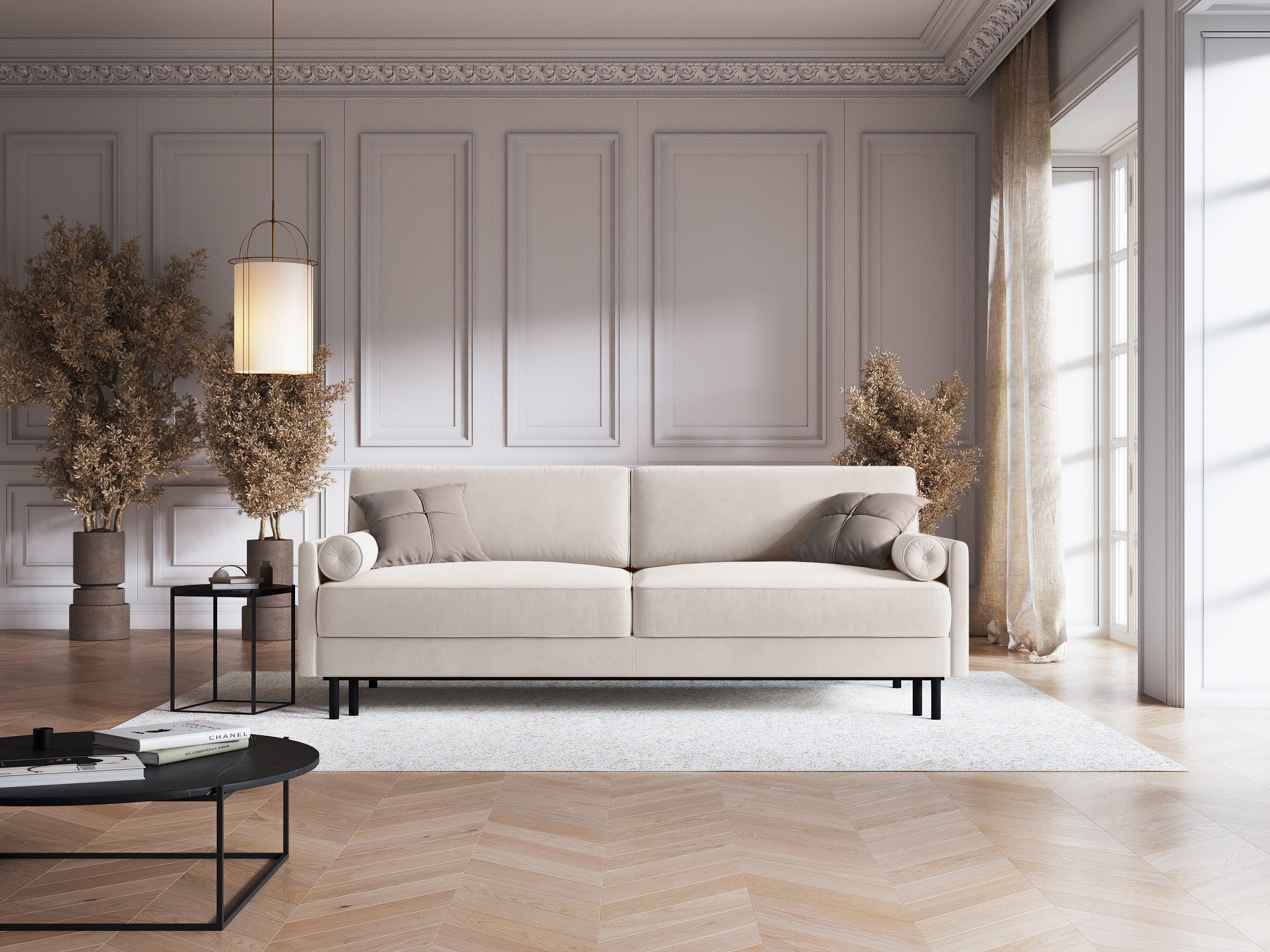 Sofa aksamitna z funkcją spania SCOTT jasnobeżowy Micadoni    Eye on Design