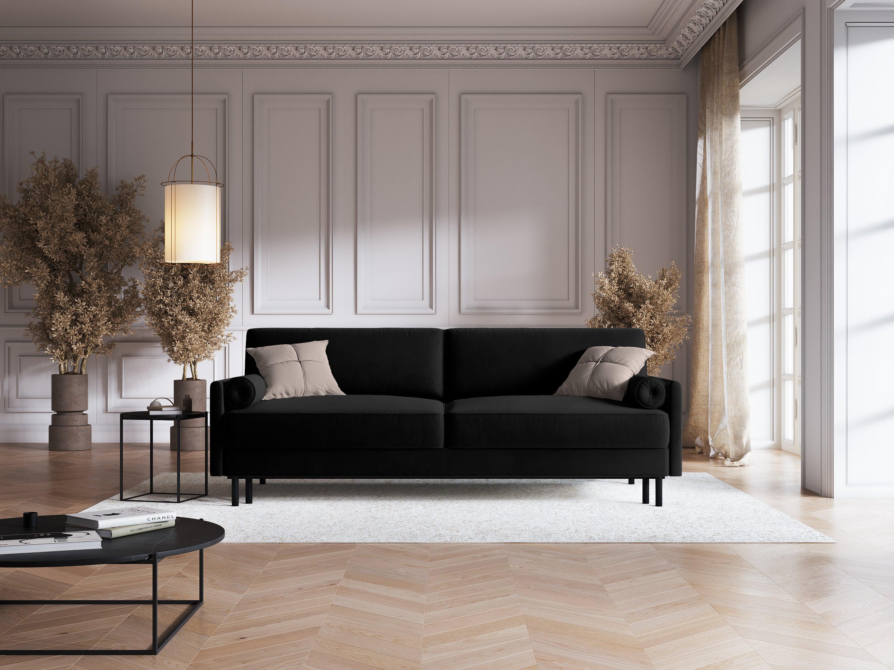 Sofa aksamitna z funkcją spania SCOTT czarny Micadoni    Eye on Design
