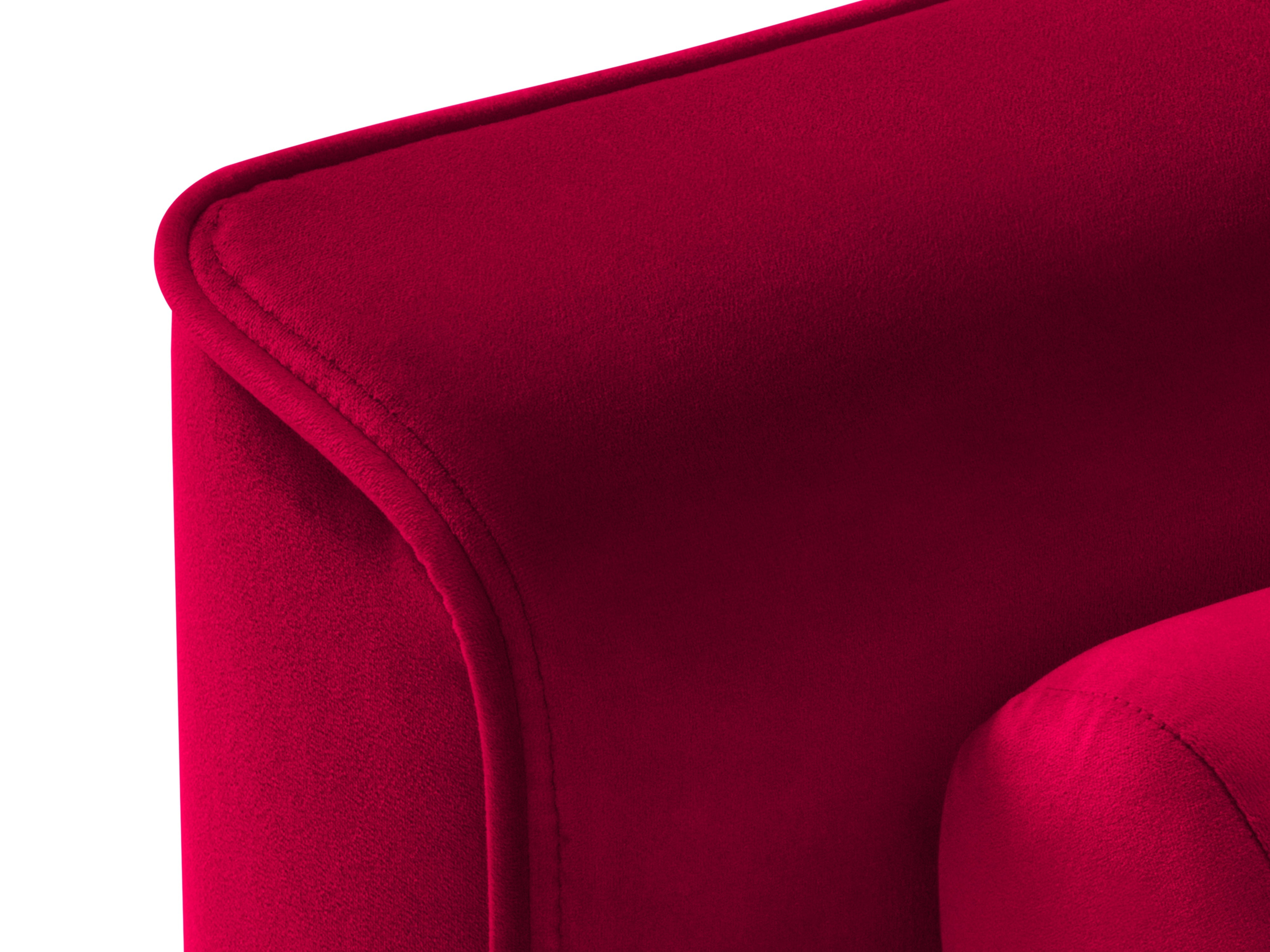 Red velvet sofa with armrests