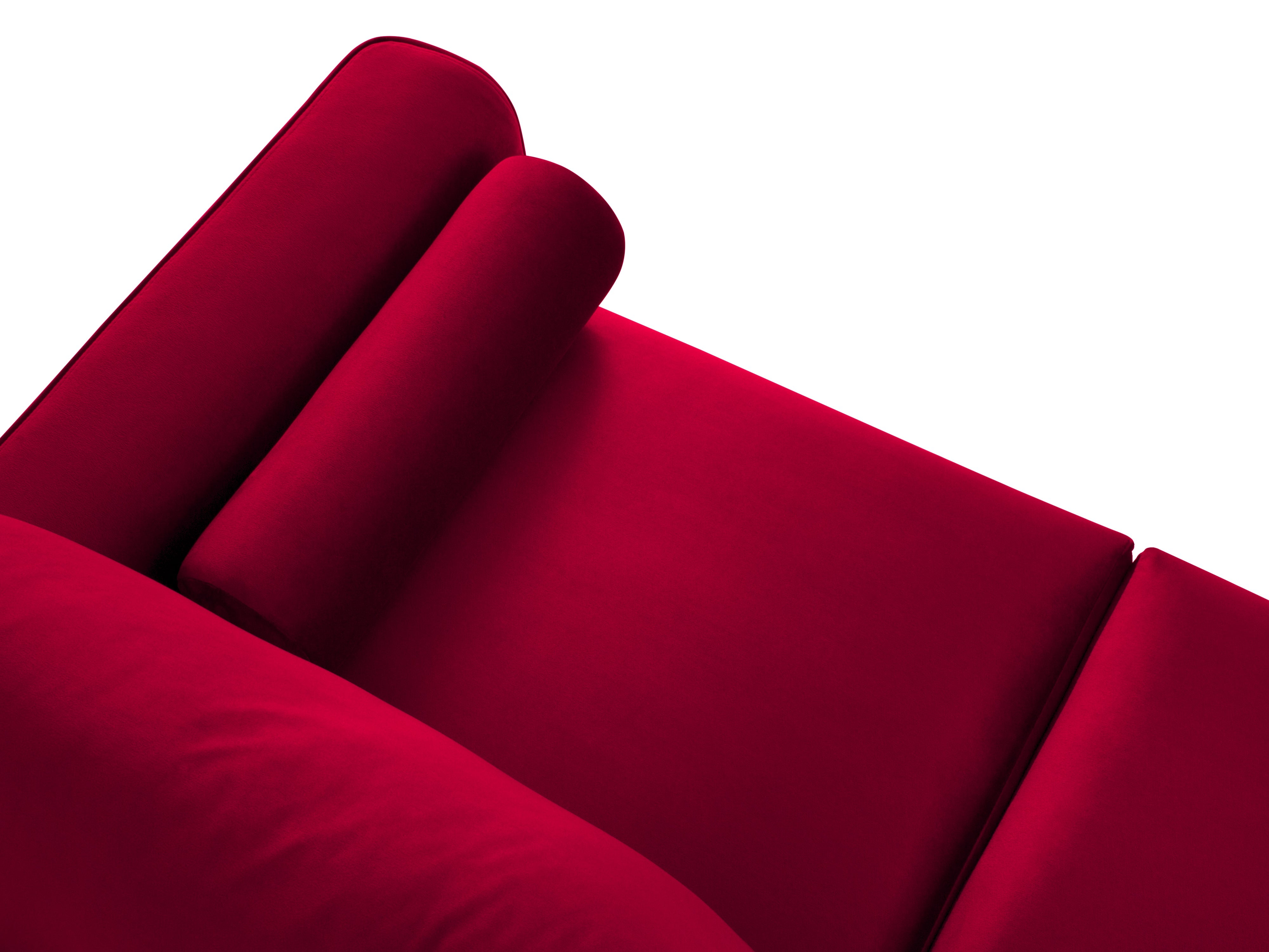 velvet red sofa with pillows