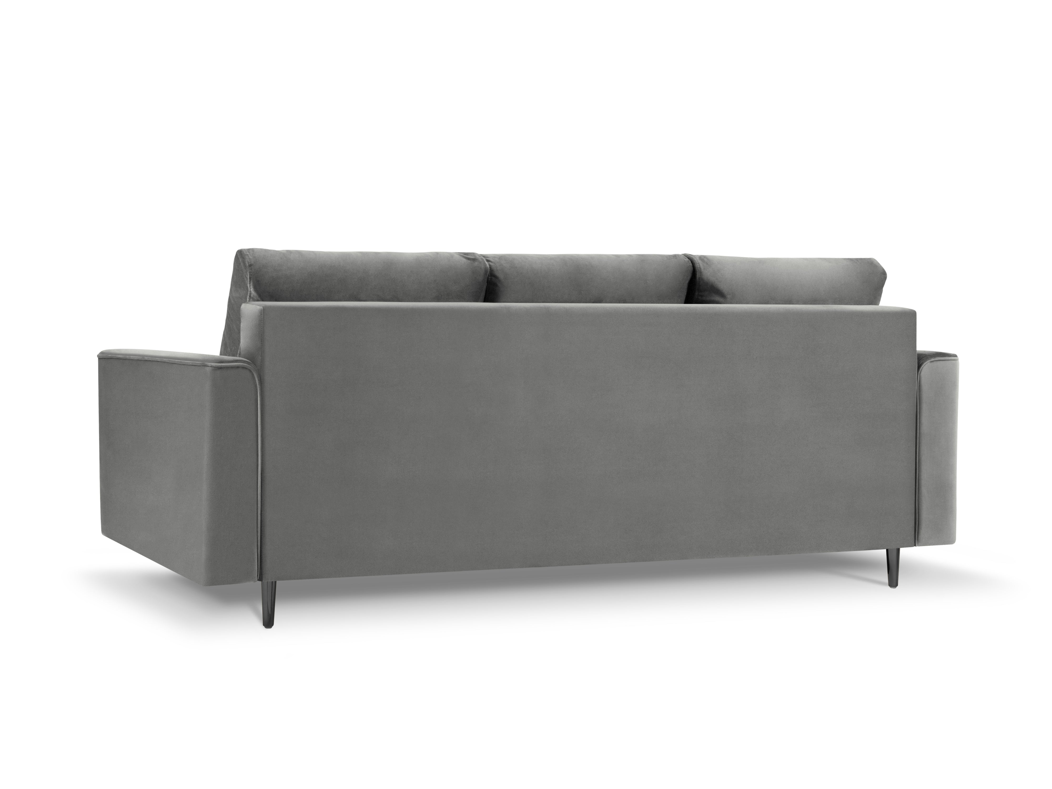 Velvet gray sofa with armrests