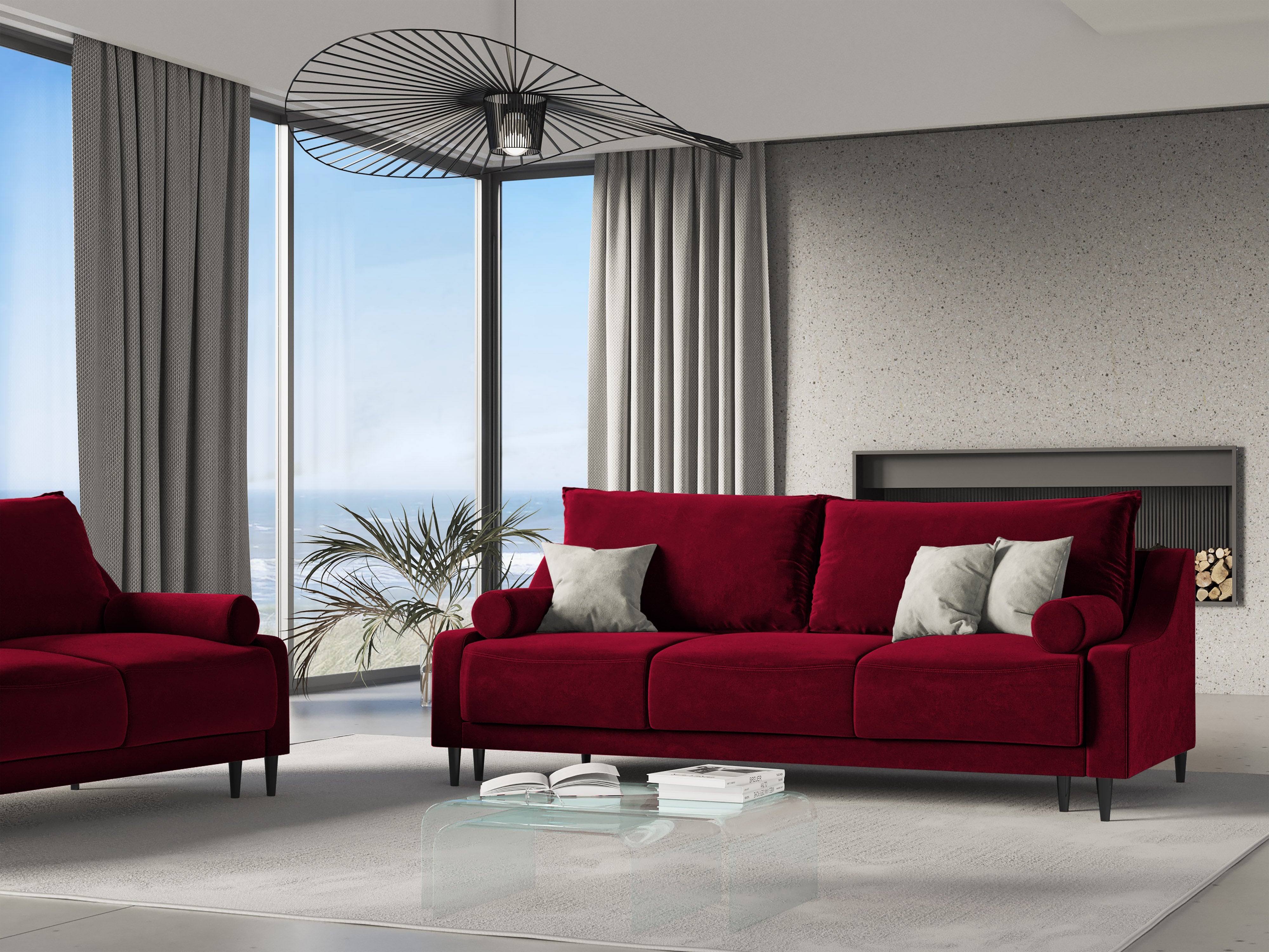 Velvet sofa with sleeping function RUTILE red
