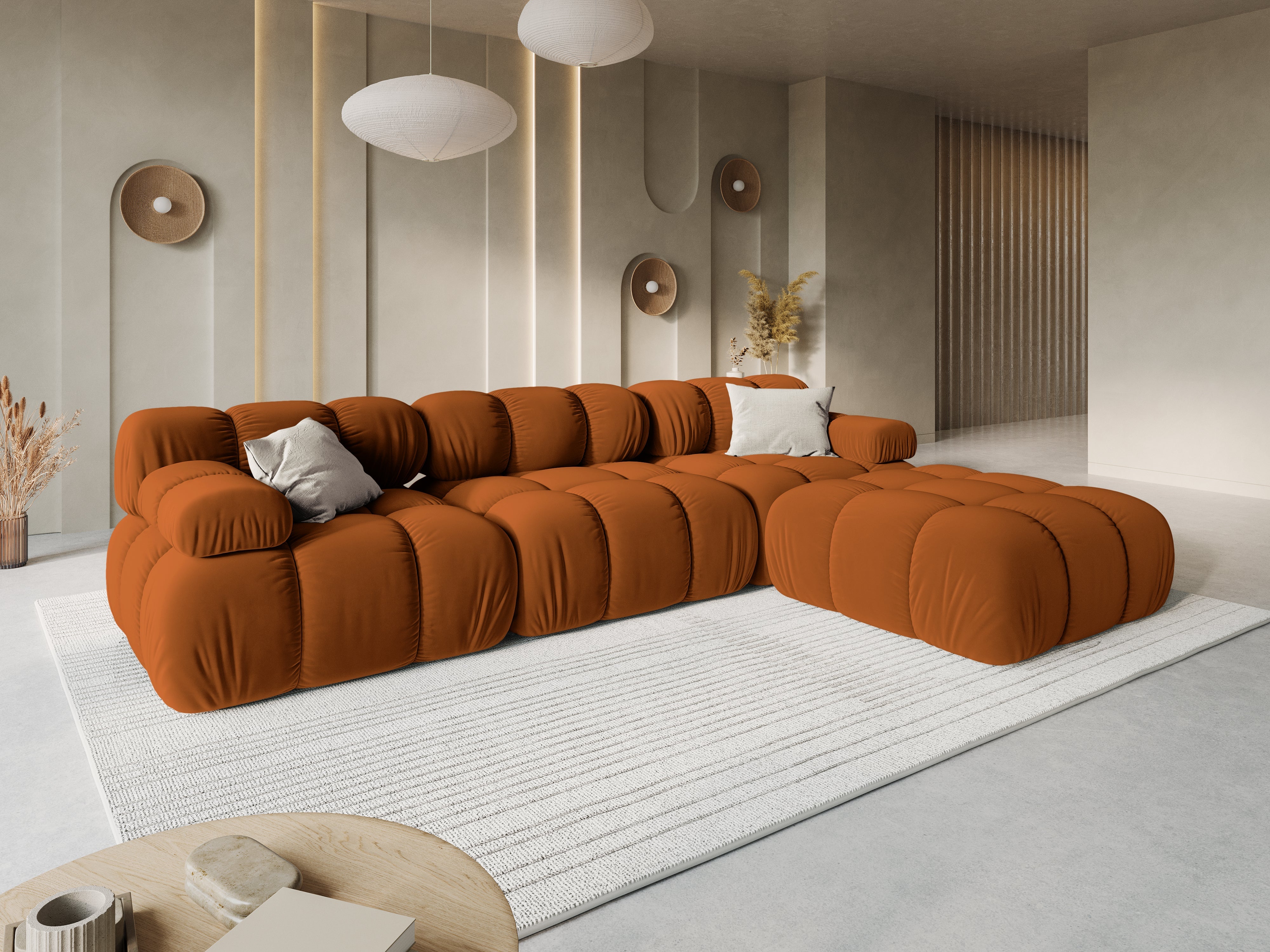 Velvet 3-seater sofa BELLIS terracotta