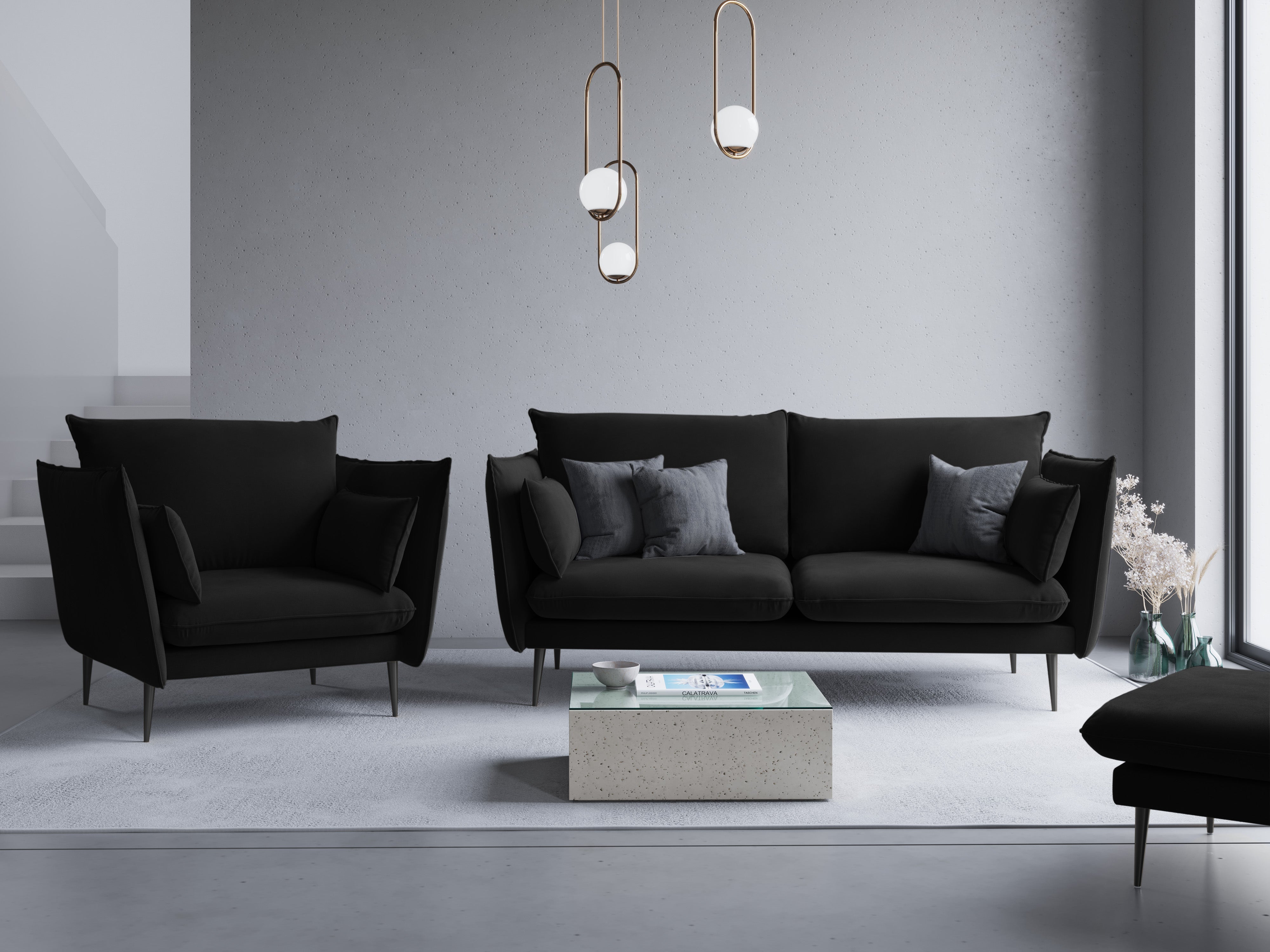 velvet black sofa
