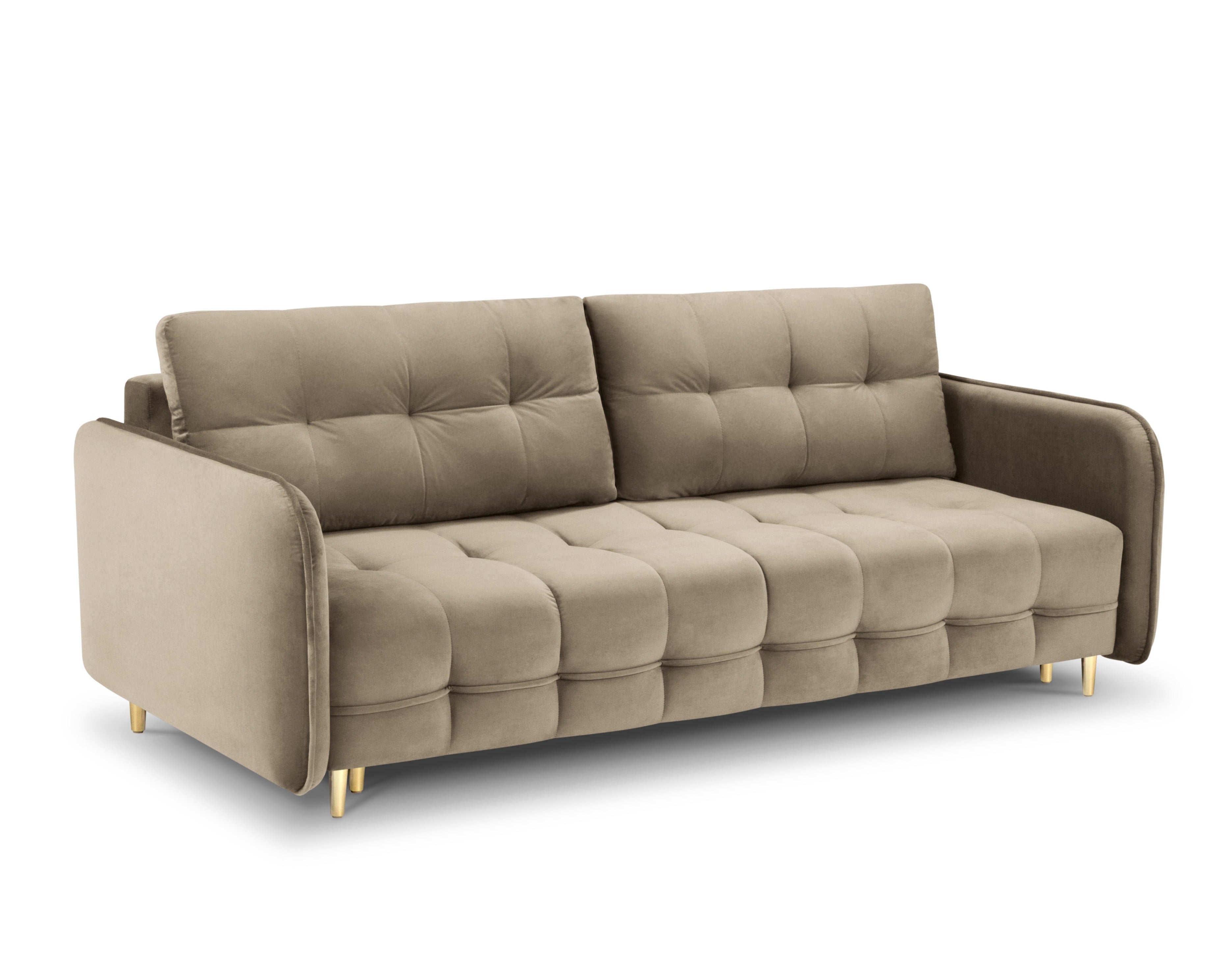 Velvet sofa with sleeping function SCALETA beige with gold base
