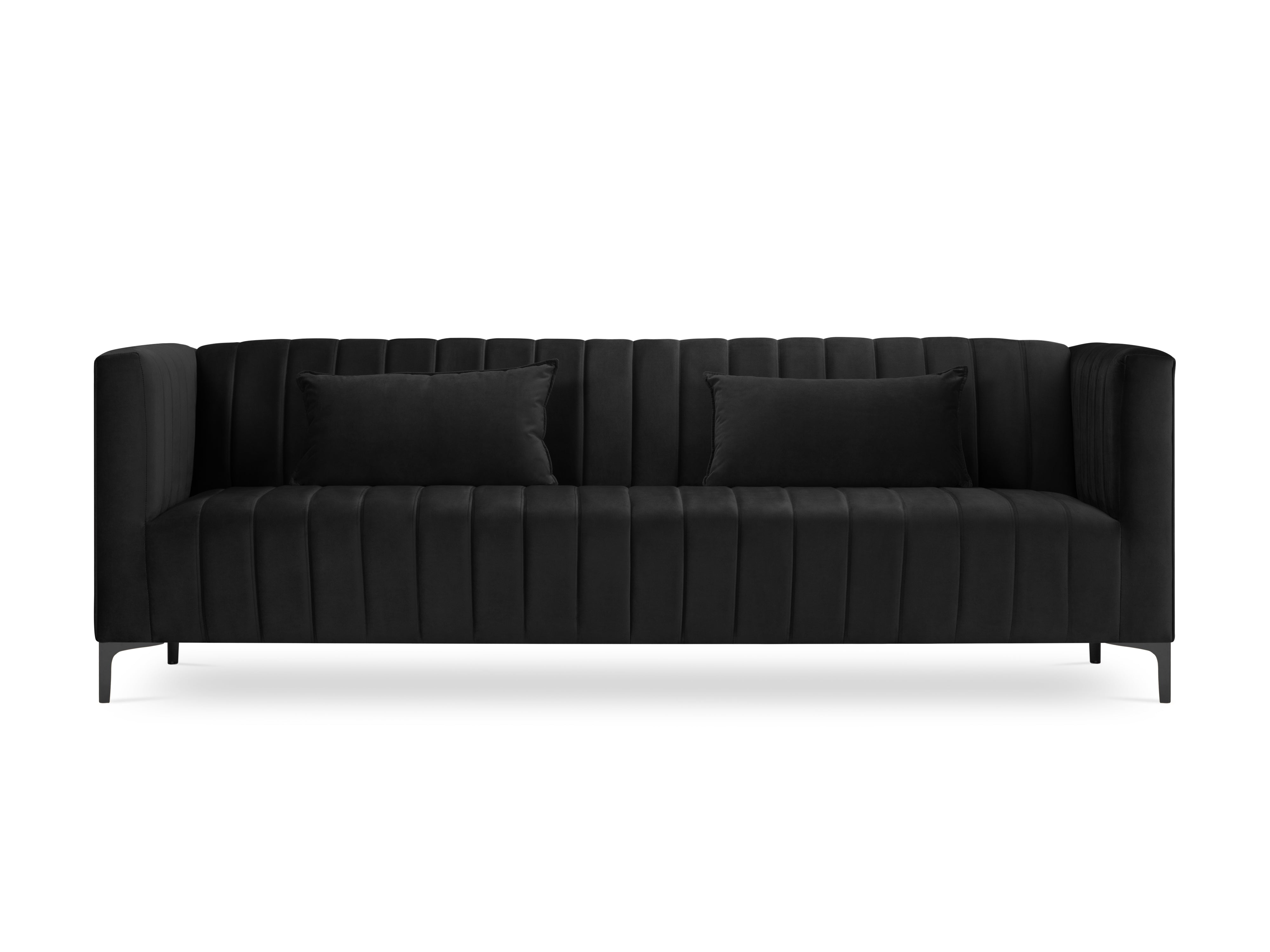Velvet black sofa with stitching