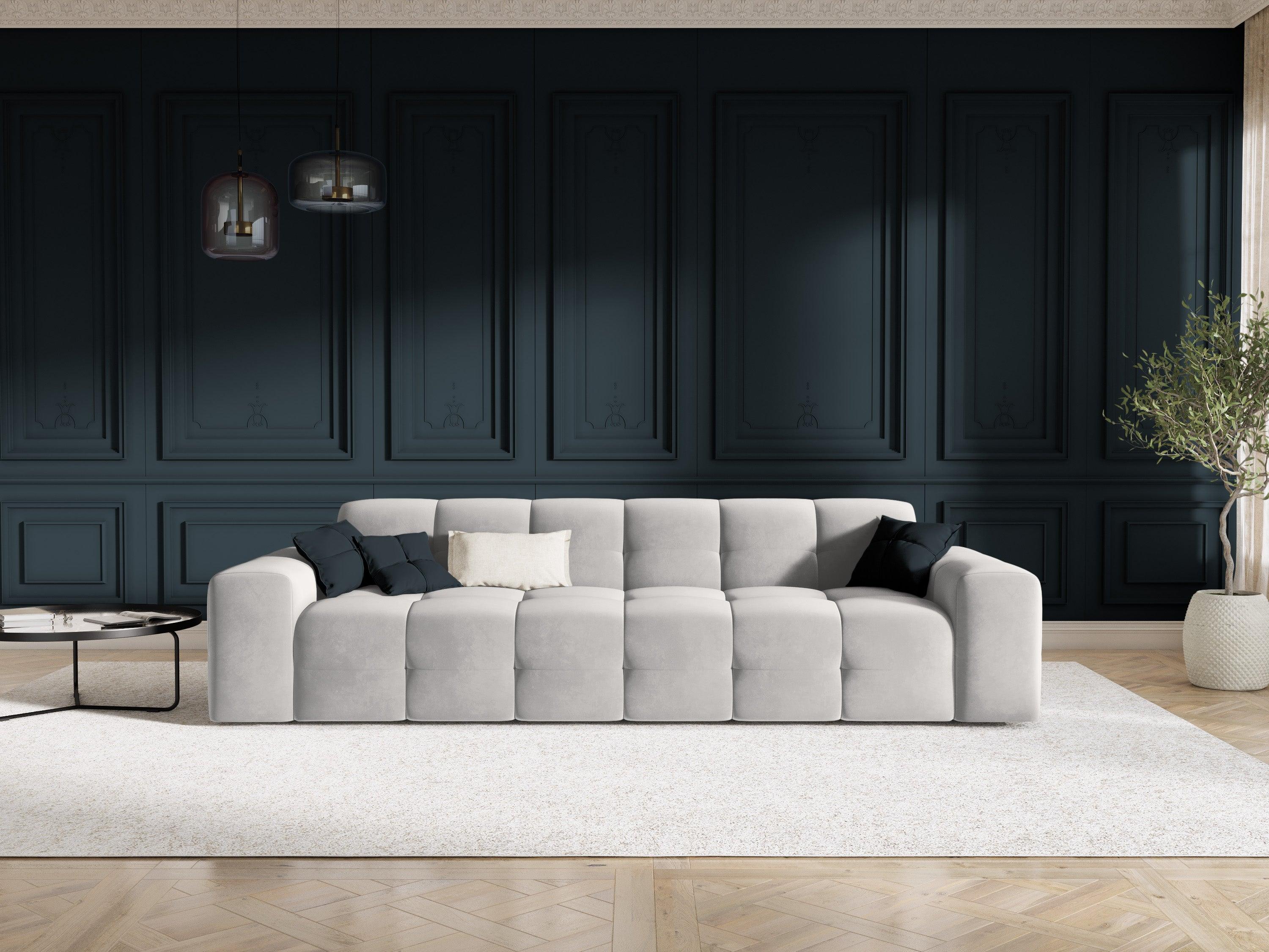 Sofa aksamitna 4-osobowa KENDAL jasnoszary Micadoni    Eye on Design