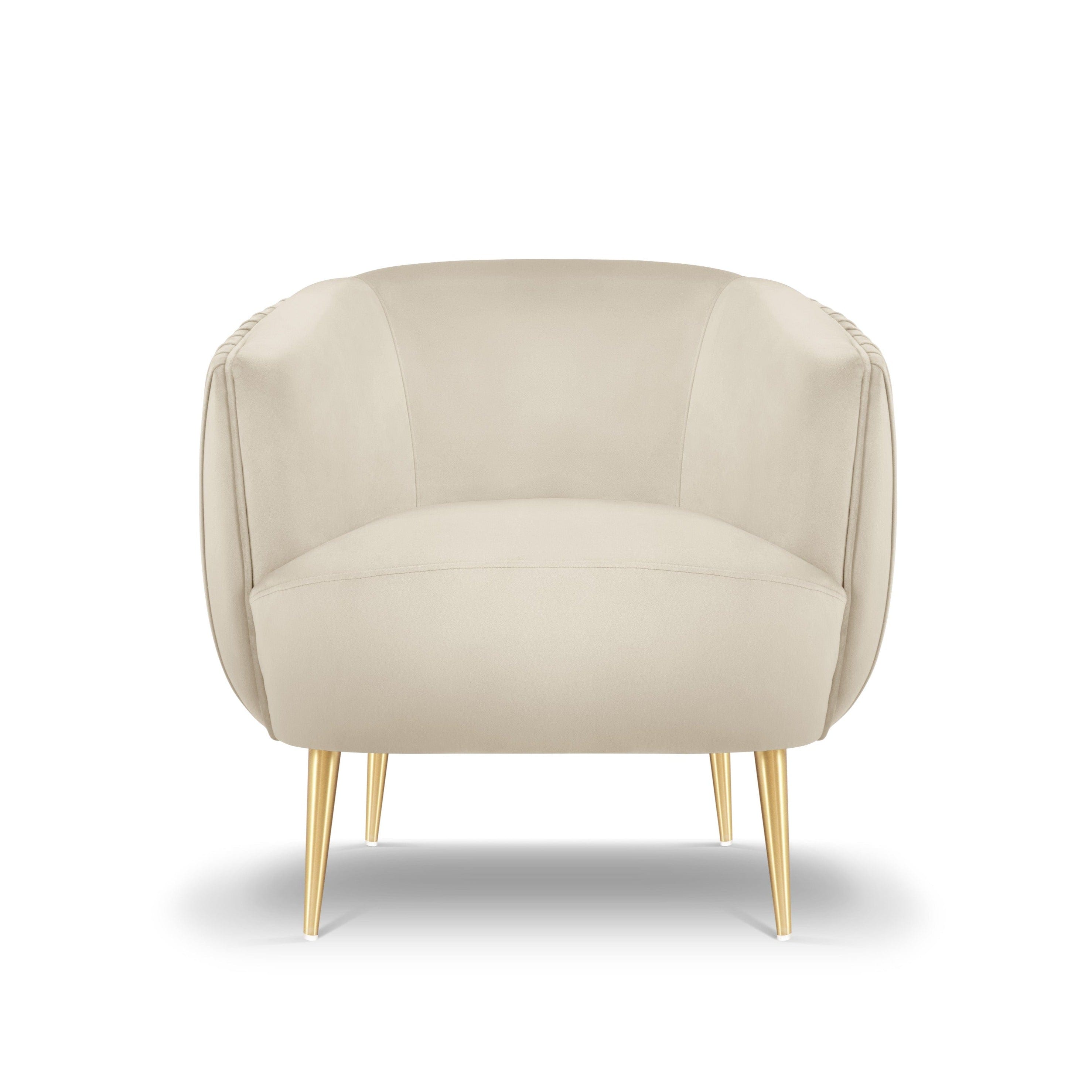 Fotel aksamitny MOSS jasnobeżowy ze złotą podstawą, Micadoni, Eye on Design