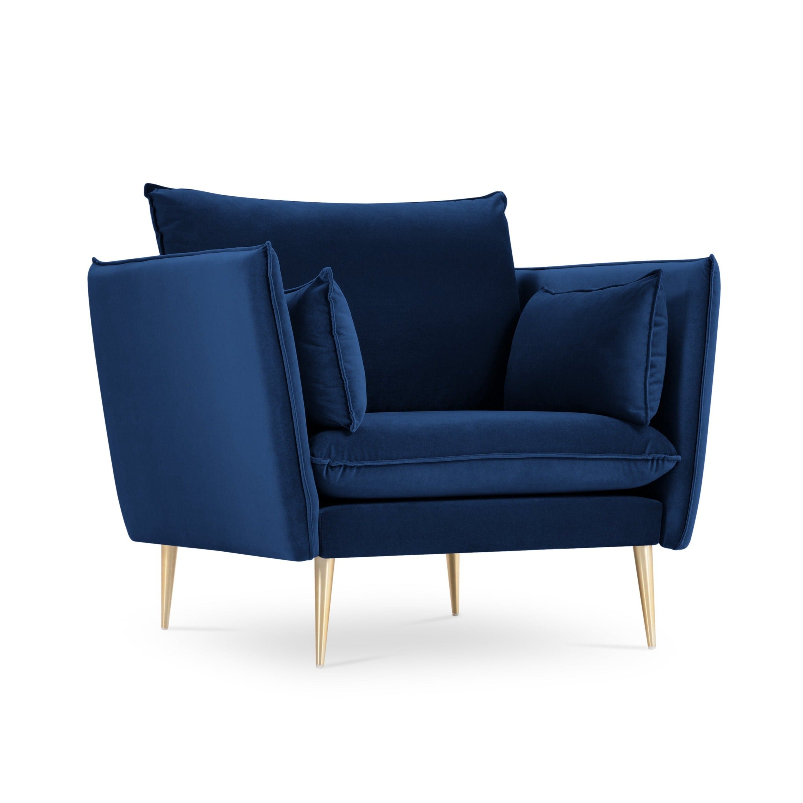 Blue armchair with a golden base