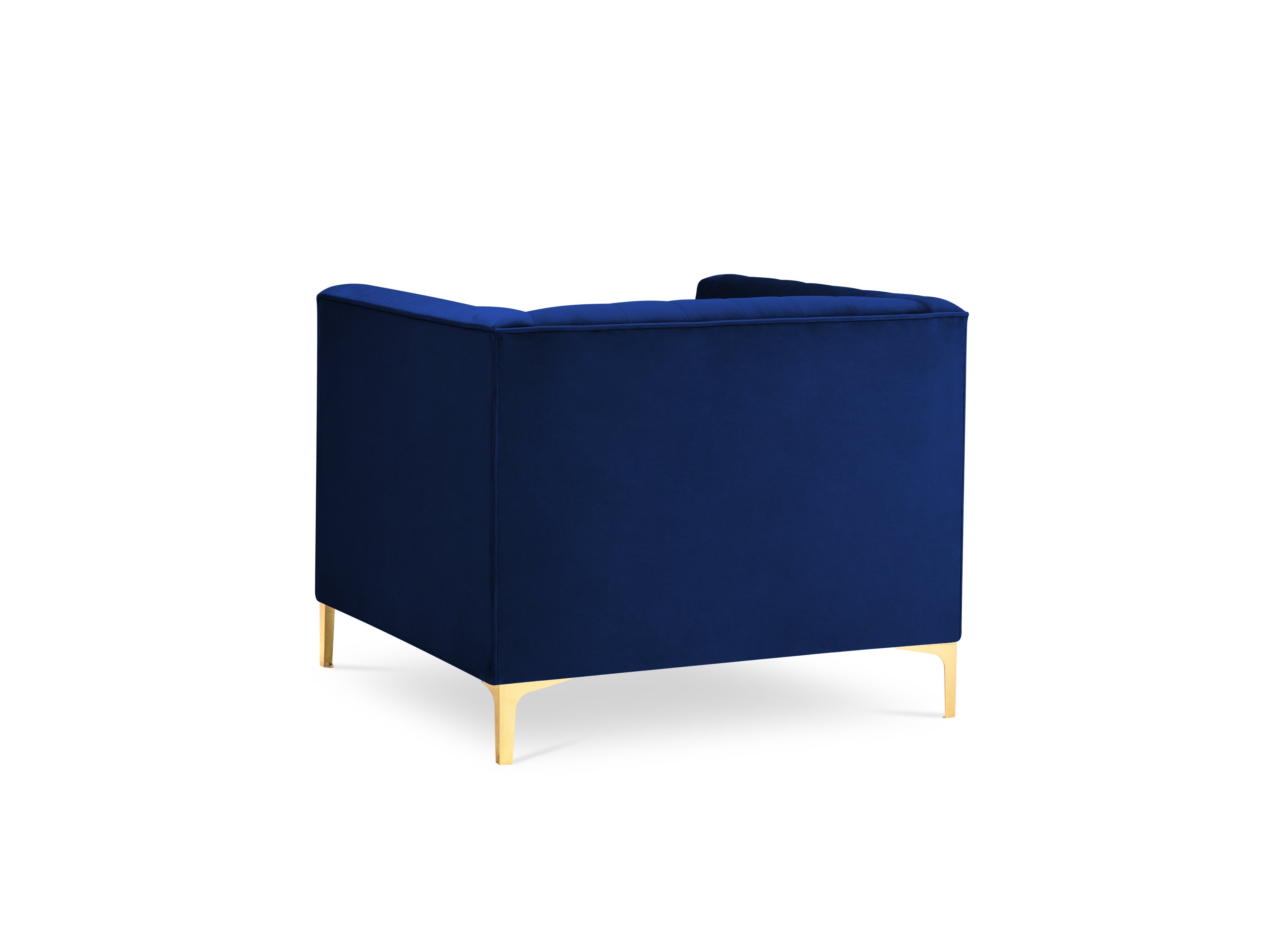 blue armchair with a golden finish