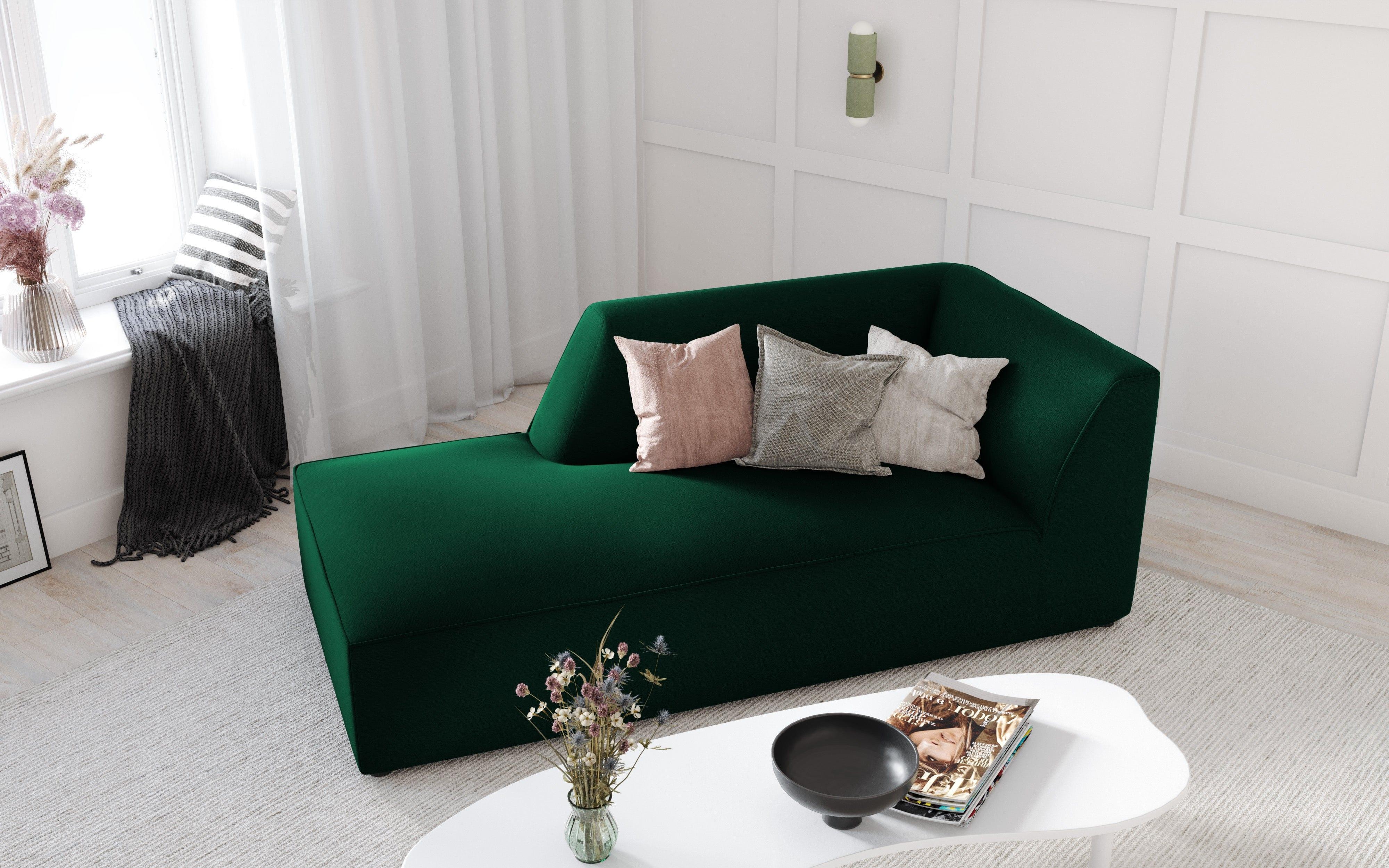 Szezlong aksamitny lewostronny RUBY butelkowa zieleń Micadoni    Eye on Design