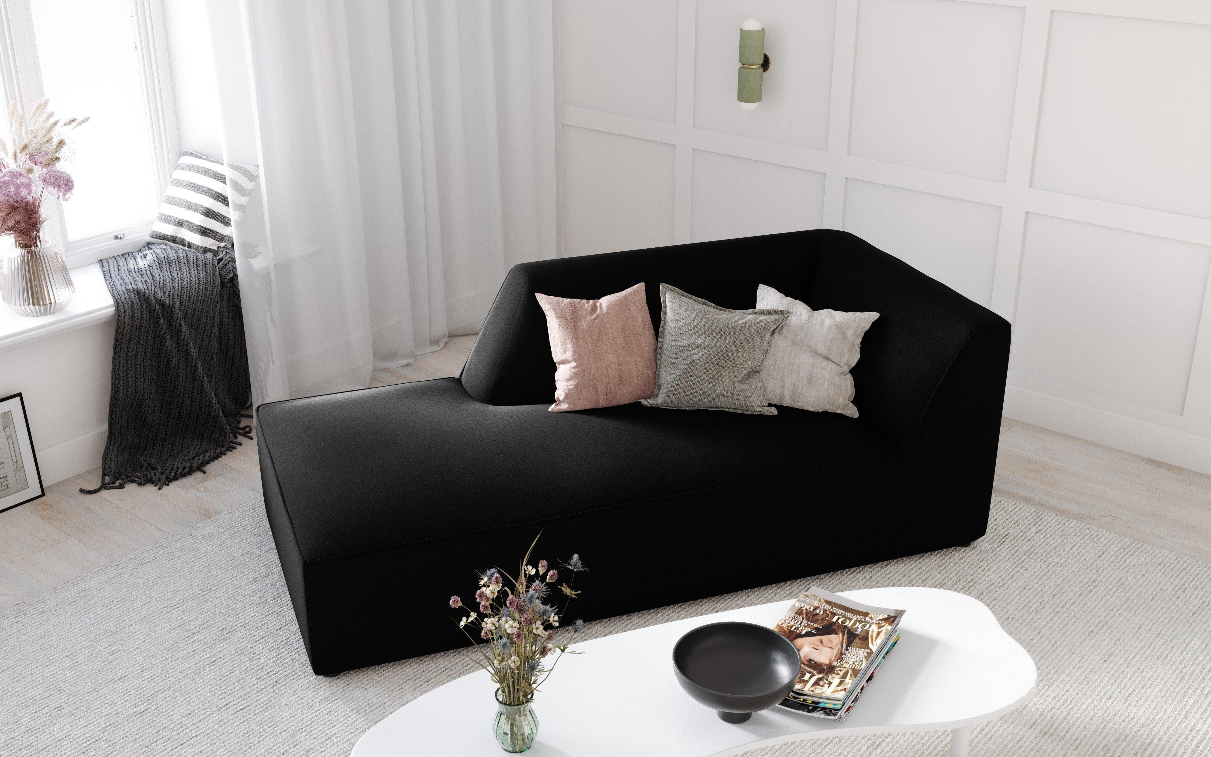 Szezlong aksamitny lewostronny RUBY czarny Micadoni    Eye on Design