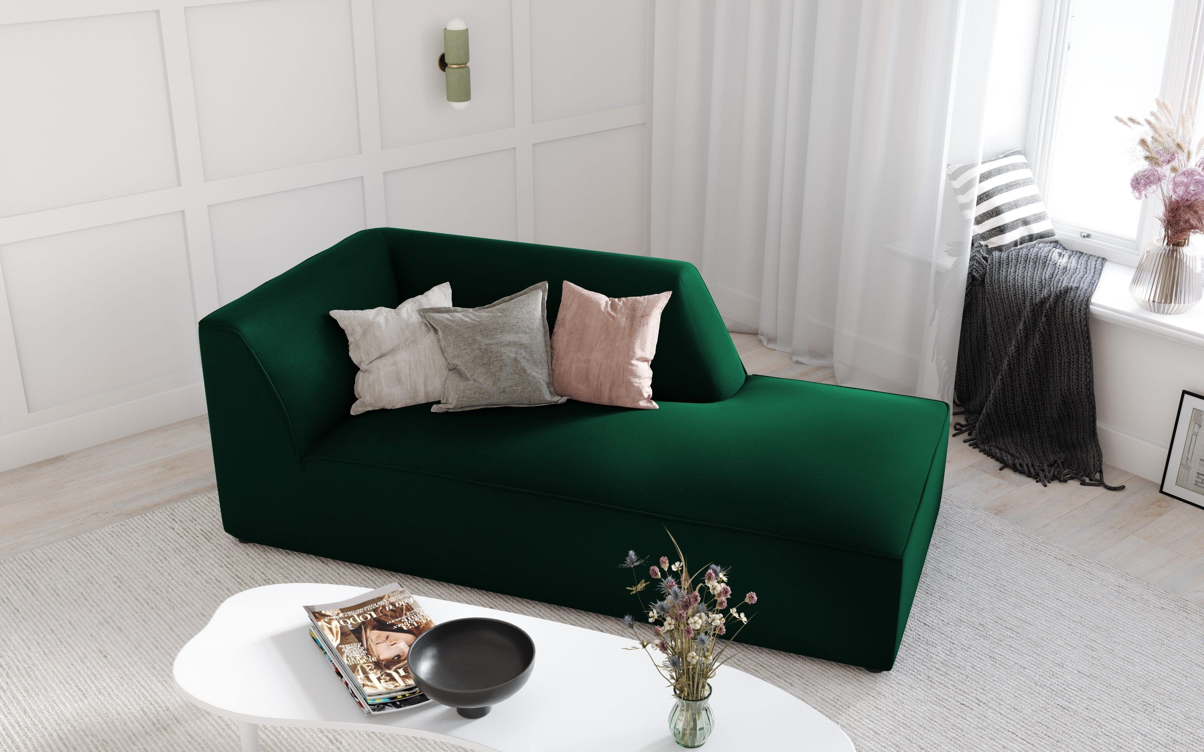 Szezlong aksamitny prawostronny RUBY butelkowa zieleń Micadoni    Eye on Design