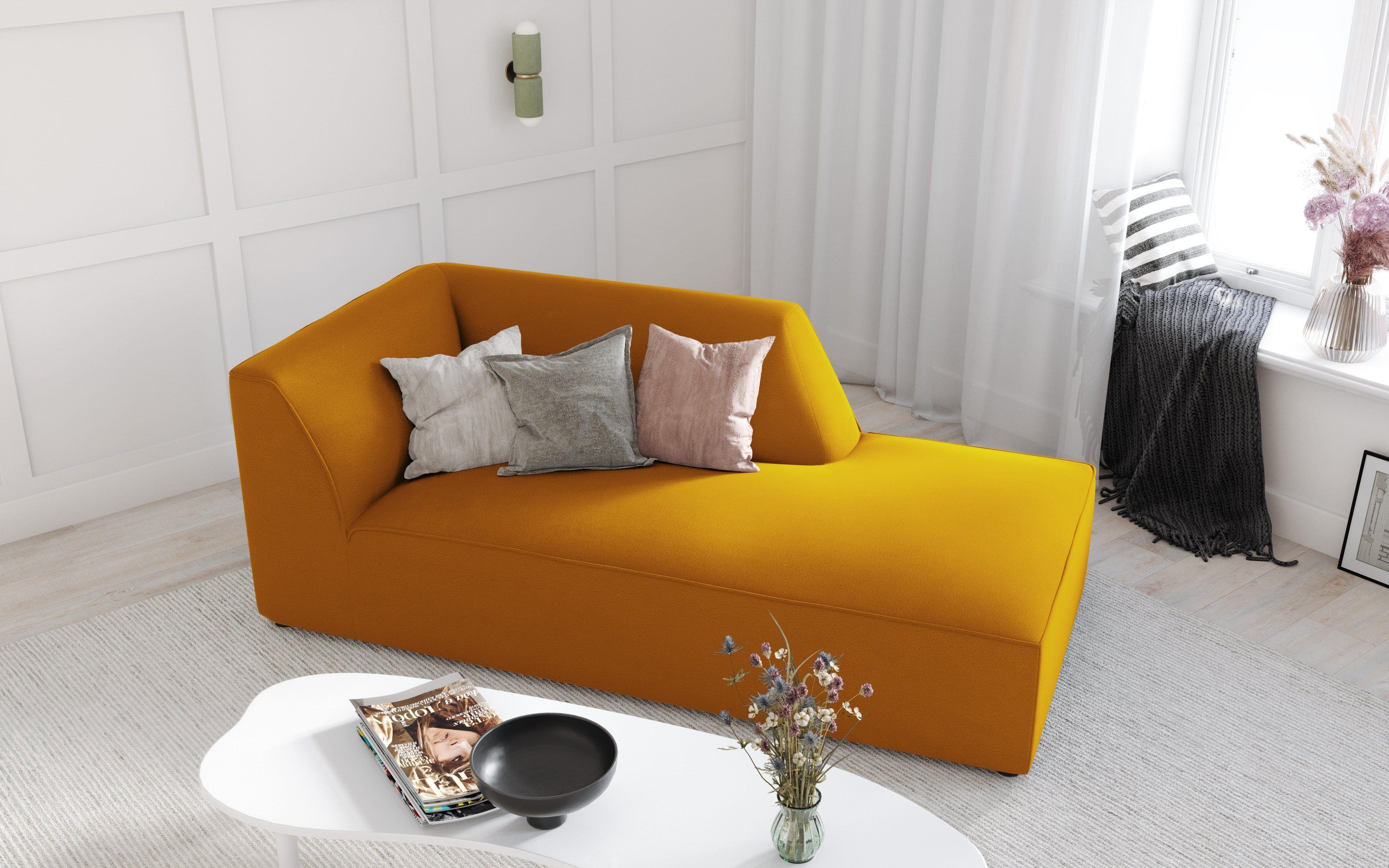 Szezlong aksamitny prawostronny RUBY żółty Micadoni    Eye on Design