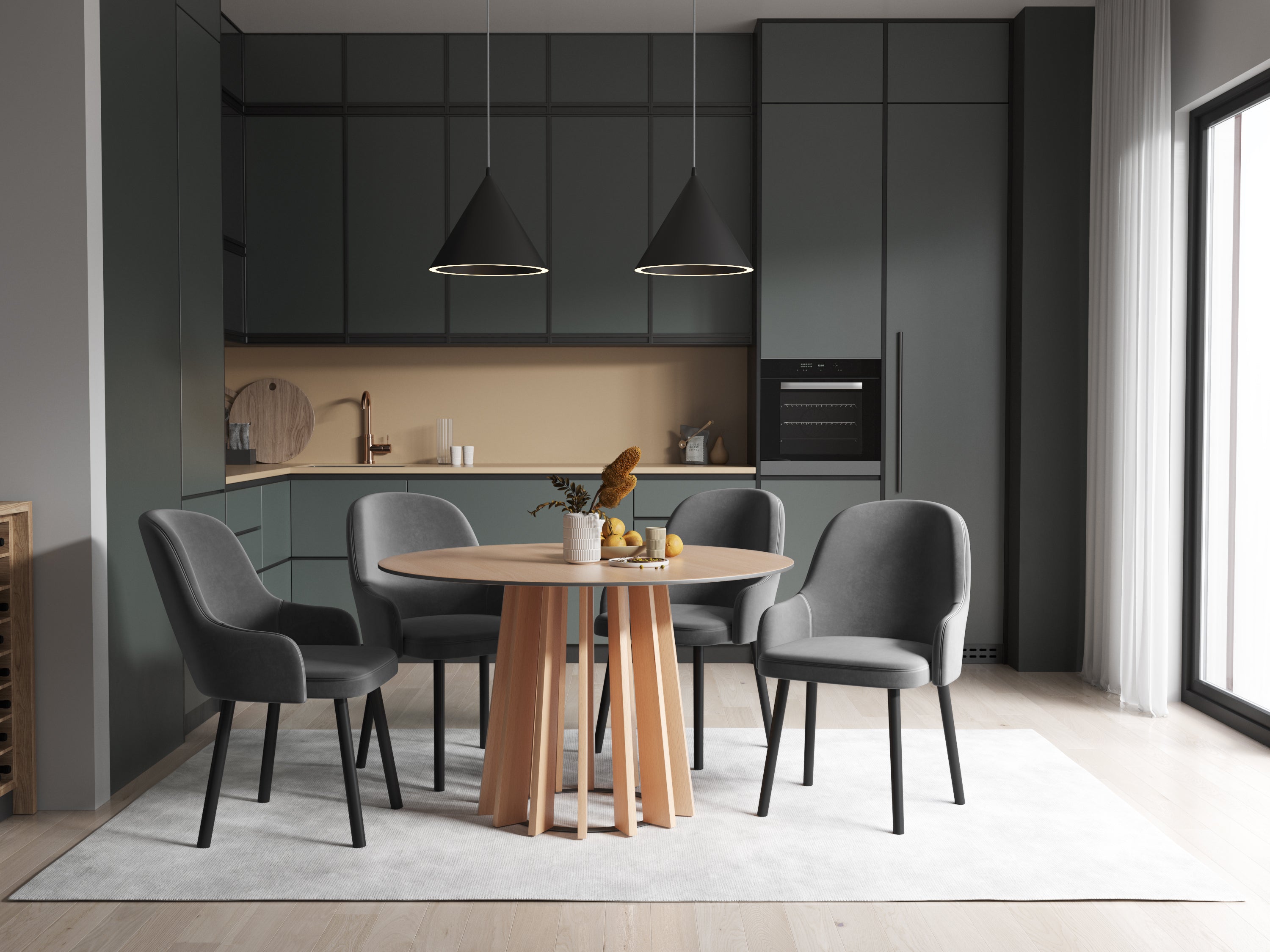 light gray chair for a Scandinavian dining room