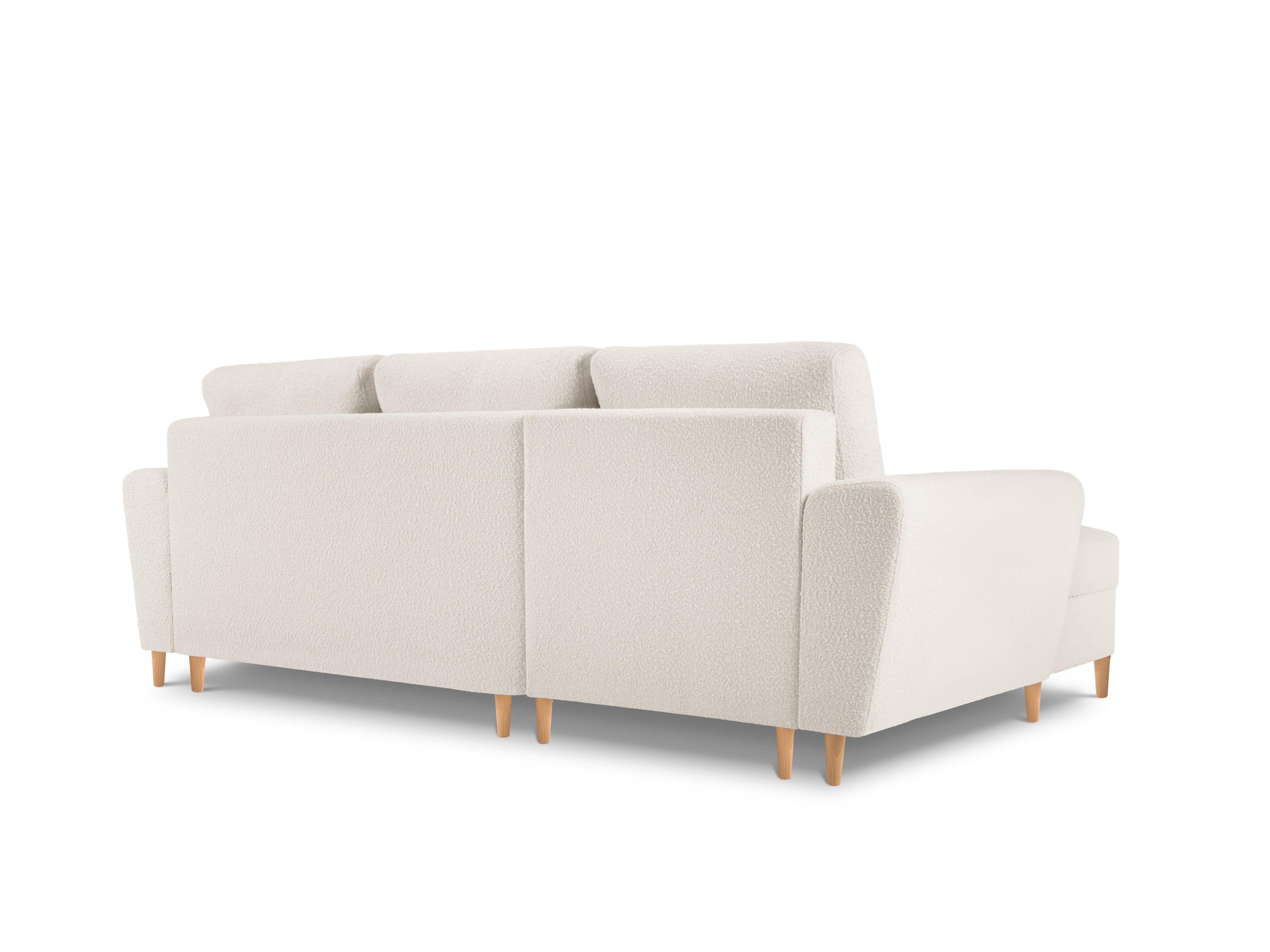 Left corner sofa with sleeping function KYOTO beige bouclé with wooden base