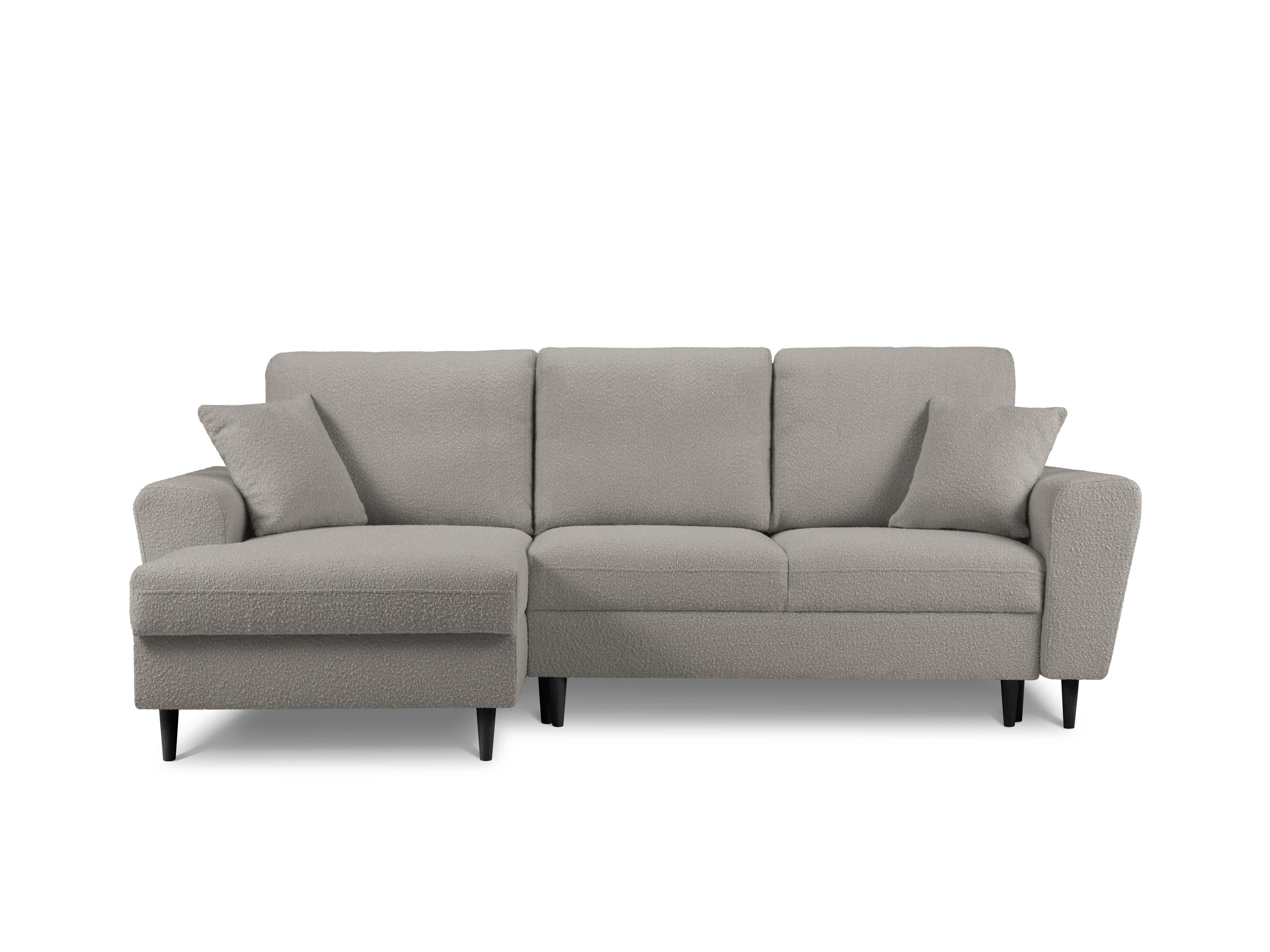 Left corner sofa with sleeping function KYOTO grey bouclé with black base