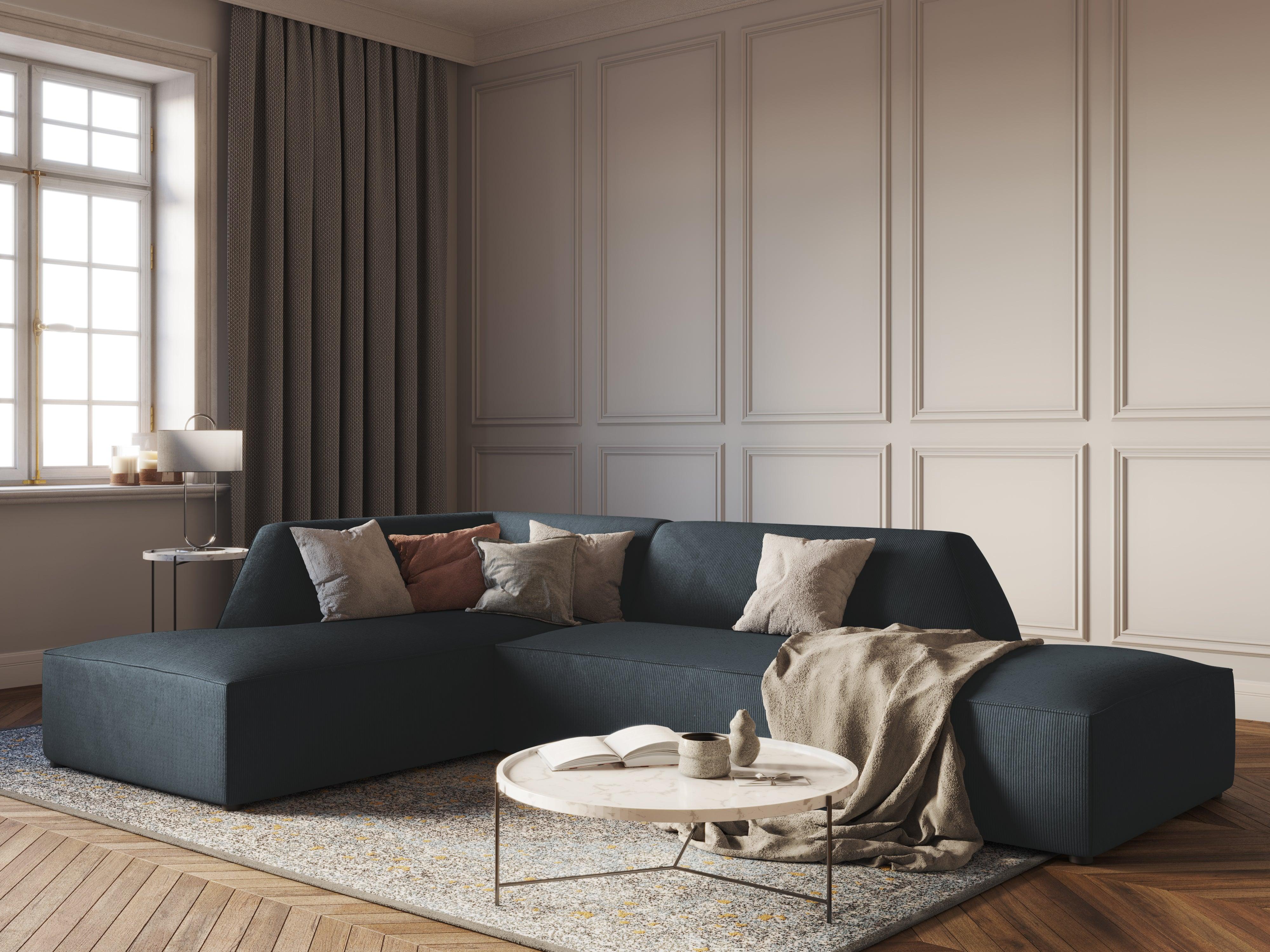 Sofa narożna sztruksowa lewostronna RUBY niebieski Micadoni    Eye on Design