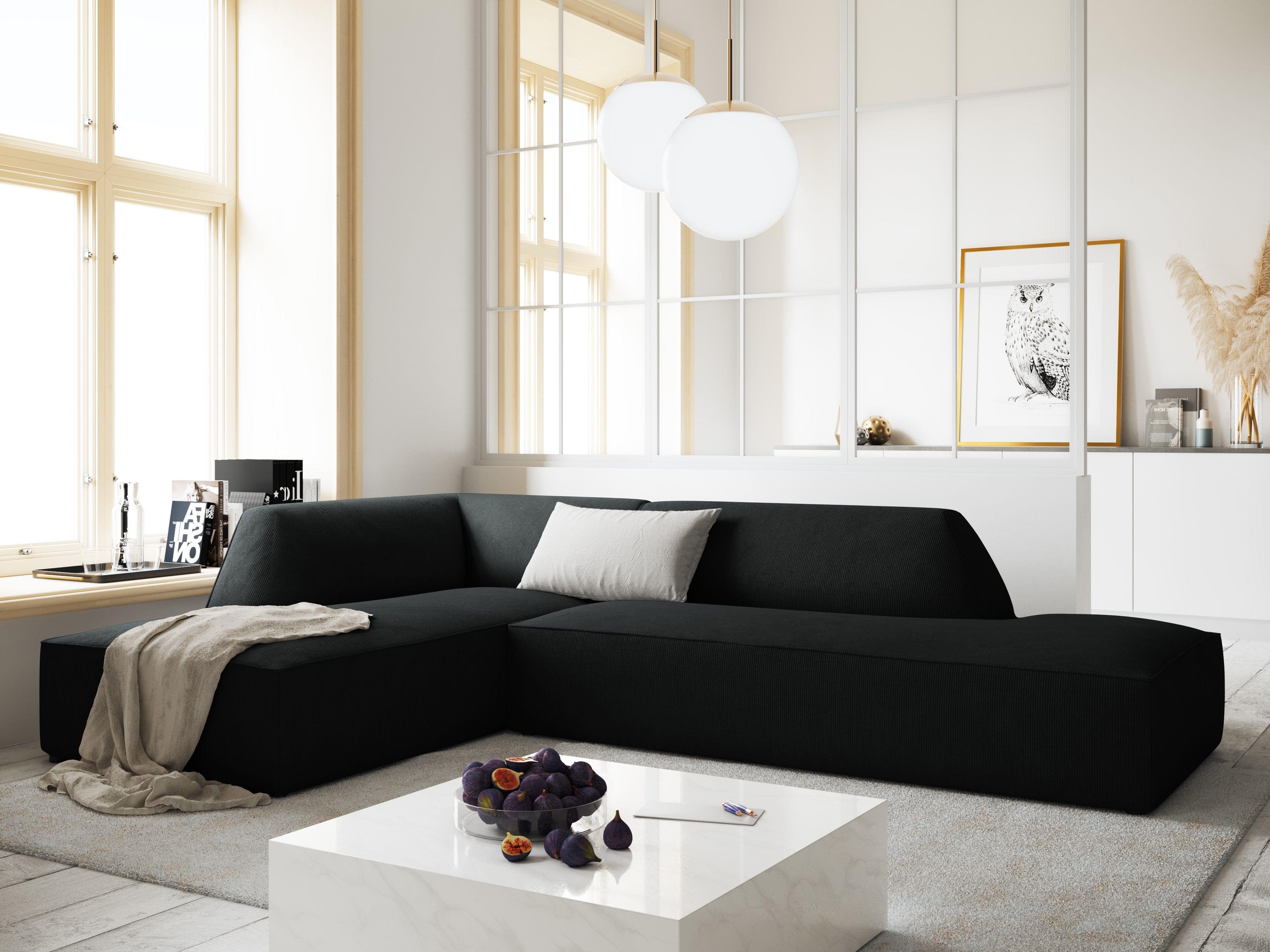 Sofa narożna sztruksowa lewostronna RUBY czarny Micadoni    Eye on Design